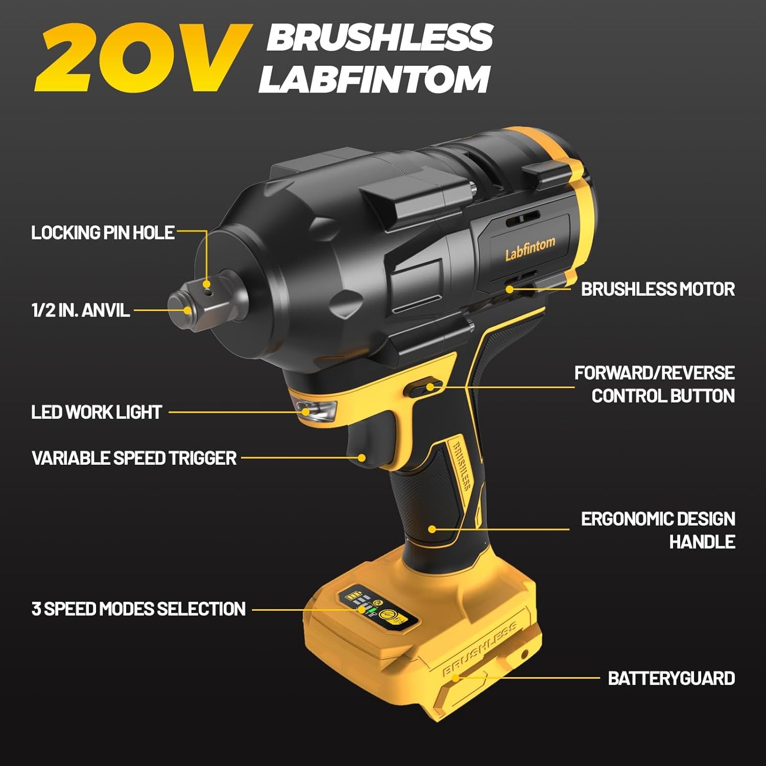 Cordless Impact Wrench for De-Walt 20V Battery, 1/2&Prime; High Torque Impact Gun, 900