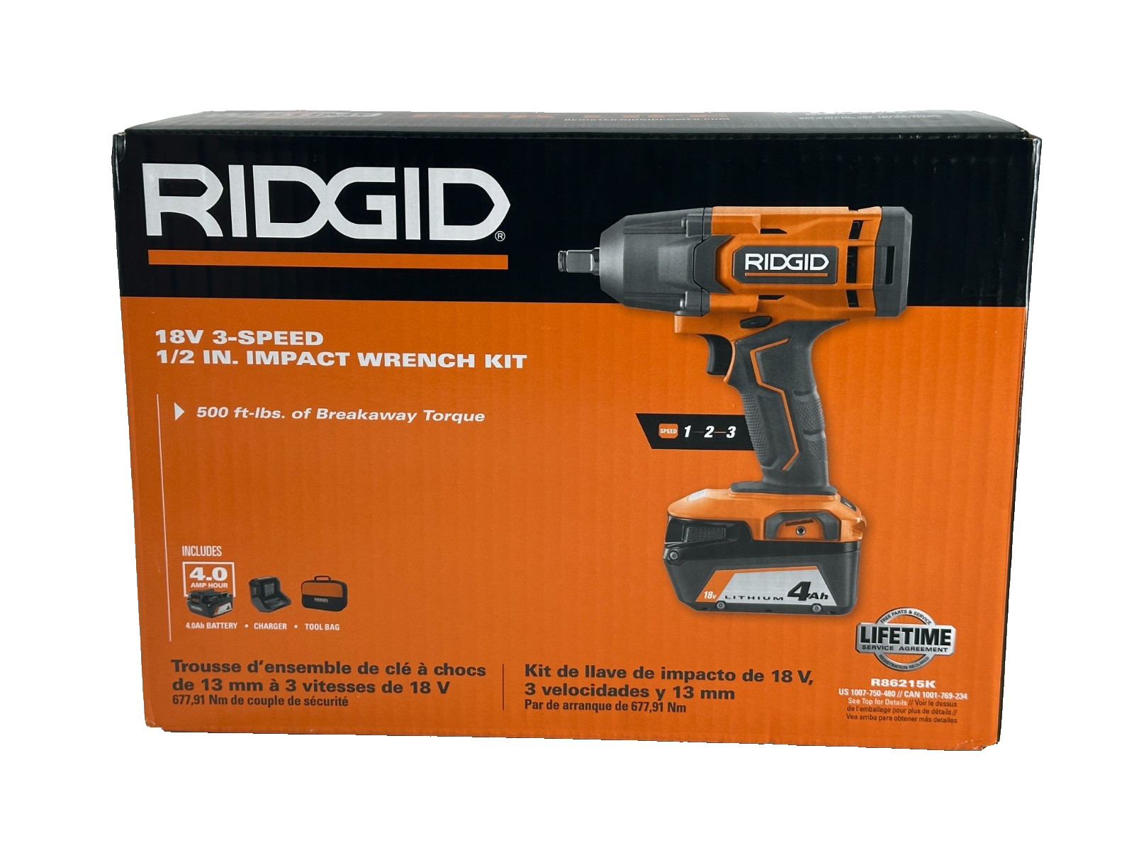 Ridgid R86215K 18V 3 Speed 1/2 in Impact Wrench Kit Battery & Charger