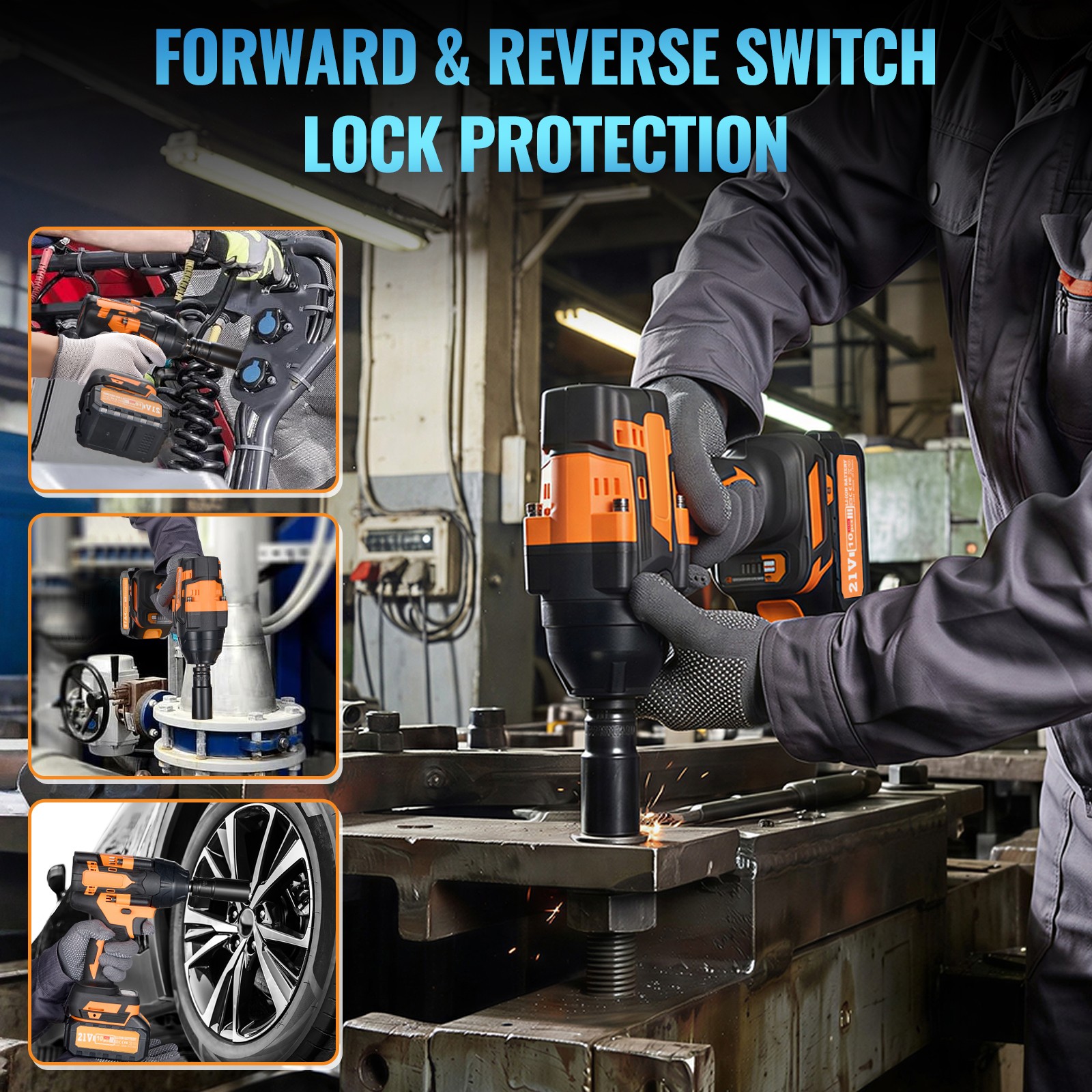 21V 1200Nm 1/2 Impact Wrench Brushless 2 Batteries 4 Sockets Charger