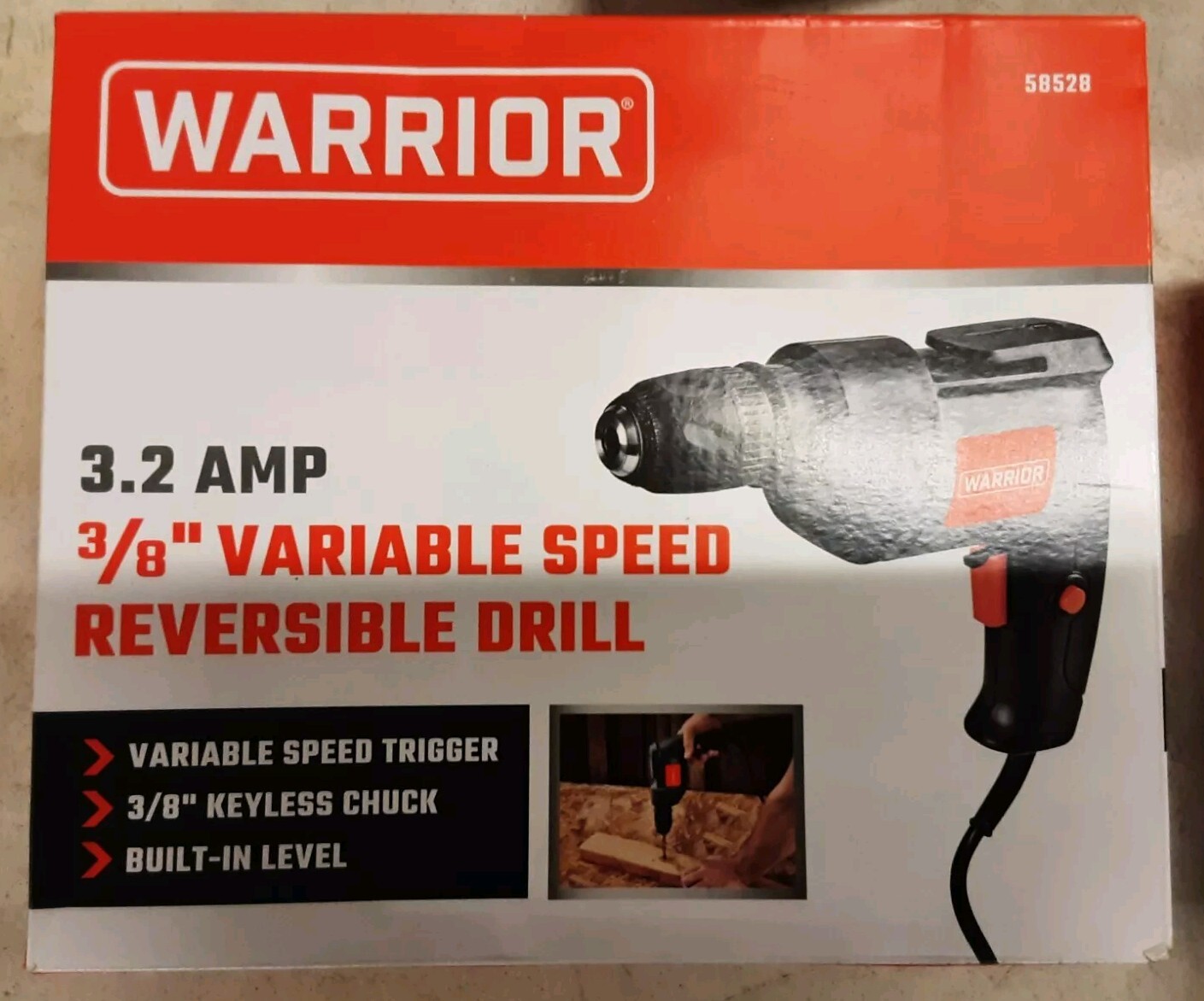Warrior 3.2 Amp 3/8&Prime; Variable Speed Reversible Drill – Model #58528