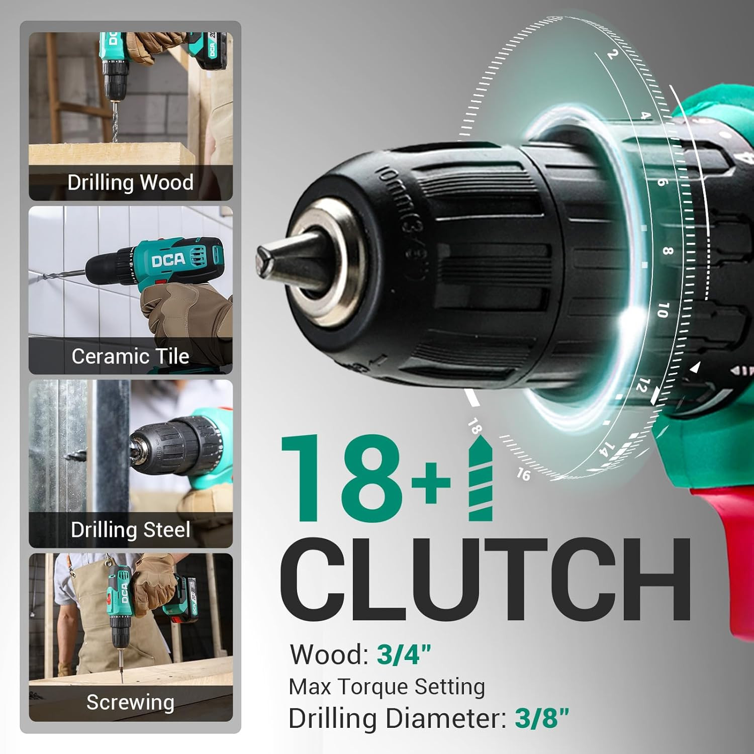 DCA Cordless Drill Set, 354 In-Lbs Torque, 3/8&Prime; Keyless Chuck, Electric Power Dr