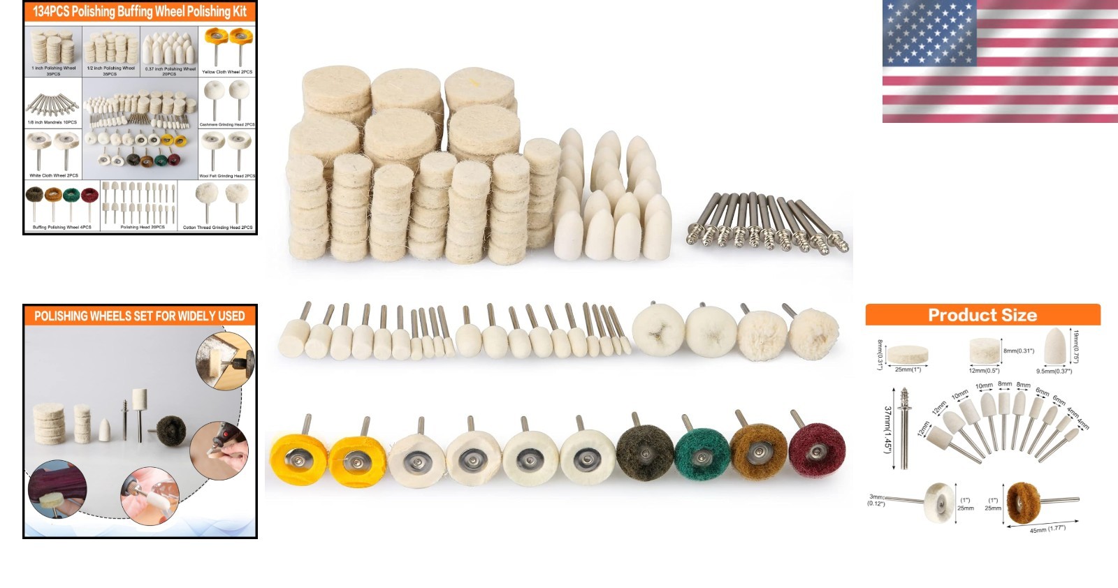Polishing Buffing Wheel Kit 134pcs for Rotary Tools Jewelry Glass Metal