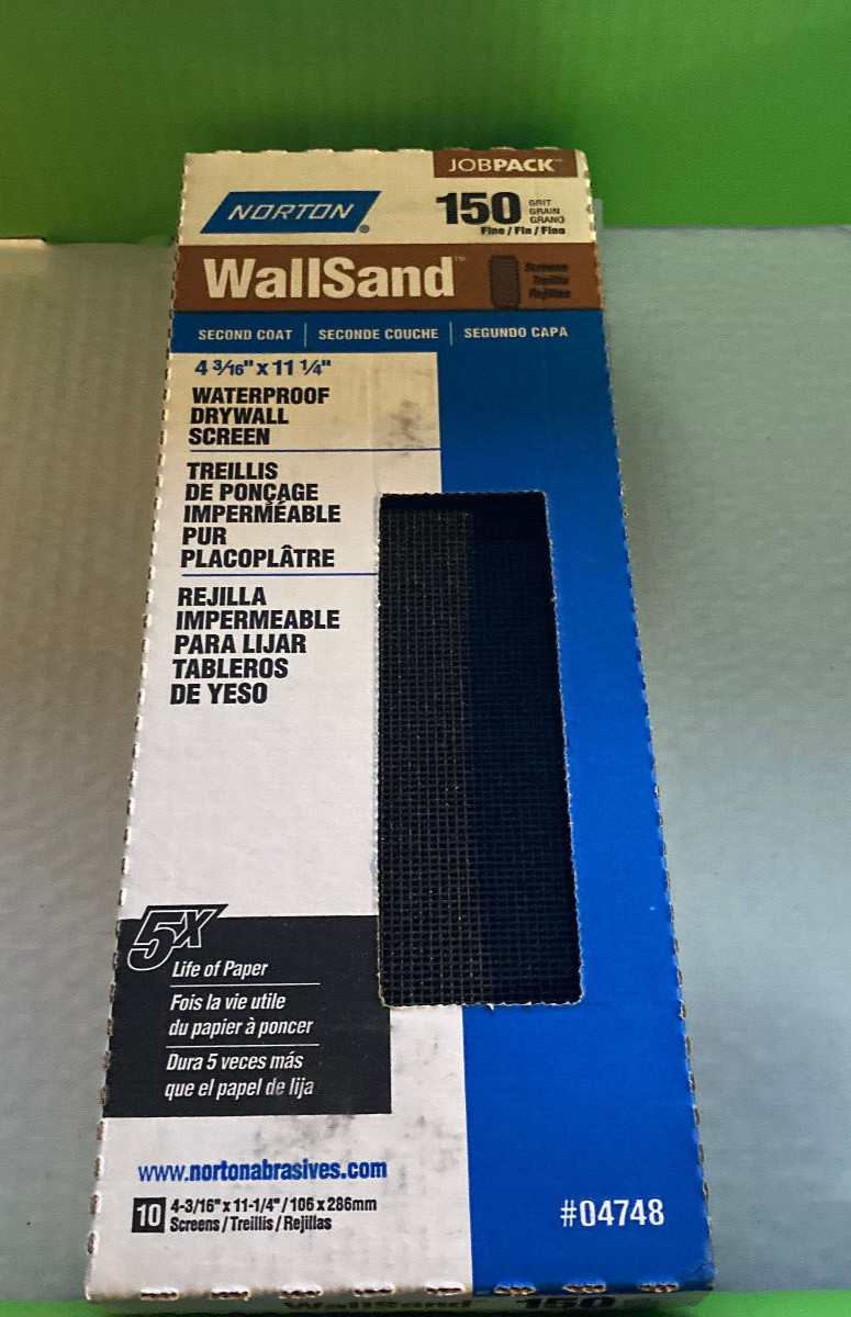 Lot of 5 -Norton 04748 WallSand Drywall Screen, 11-1/4&Prime; L x 4-3/16&Prime; W, 150 Grit