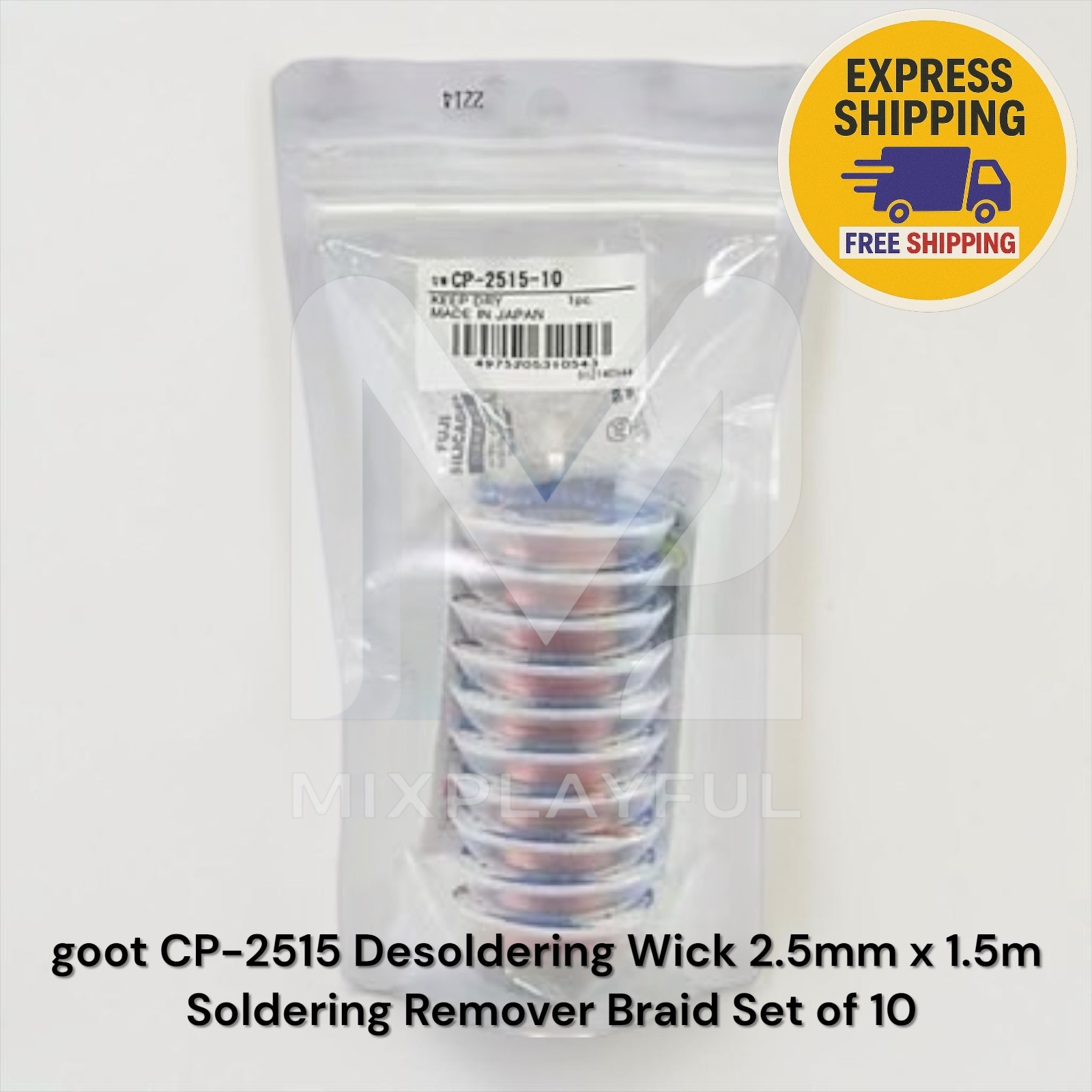 goot CP-2515 Desoldering Wick 2.5mm x 1.5m Soldering Remover Braid Set of 10