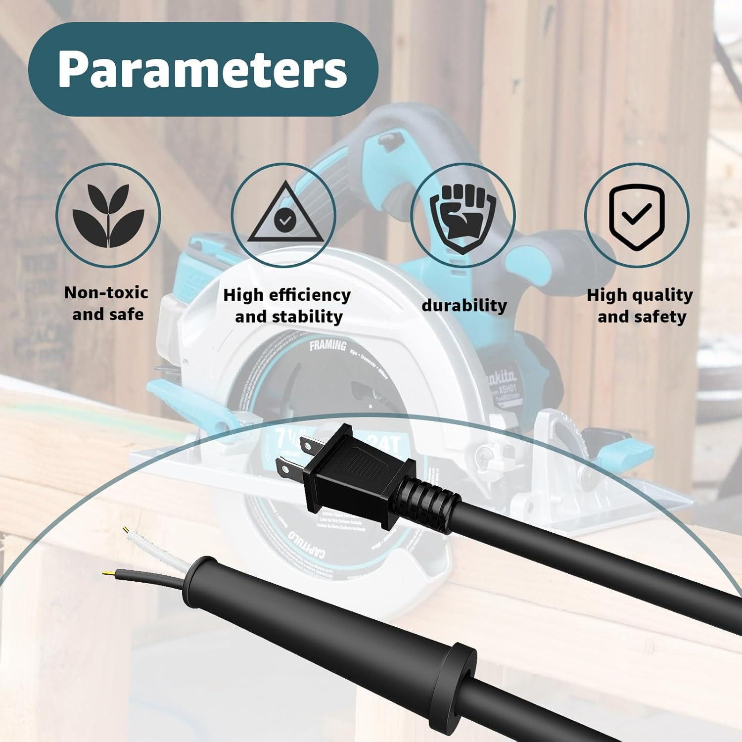 9.8FT Replacement Power Cord 664463-0 (2X14X8 Sj) for Makita Circular Saw Polish