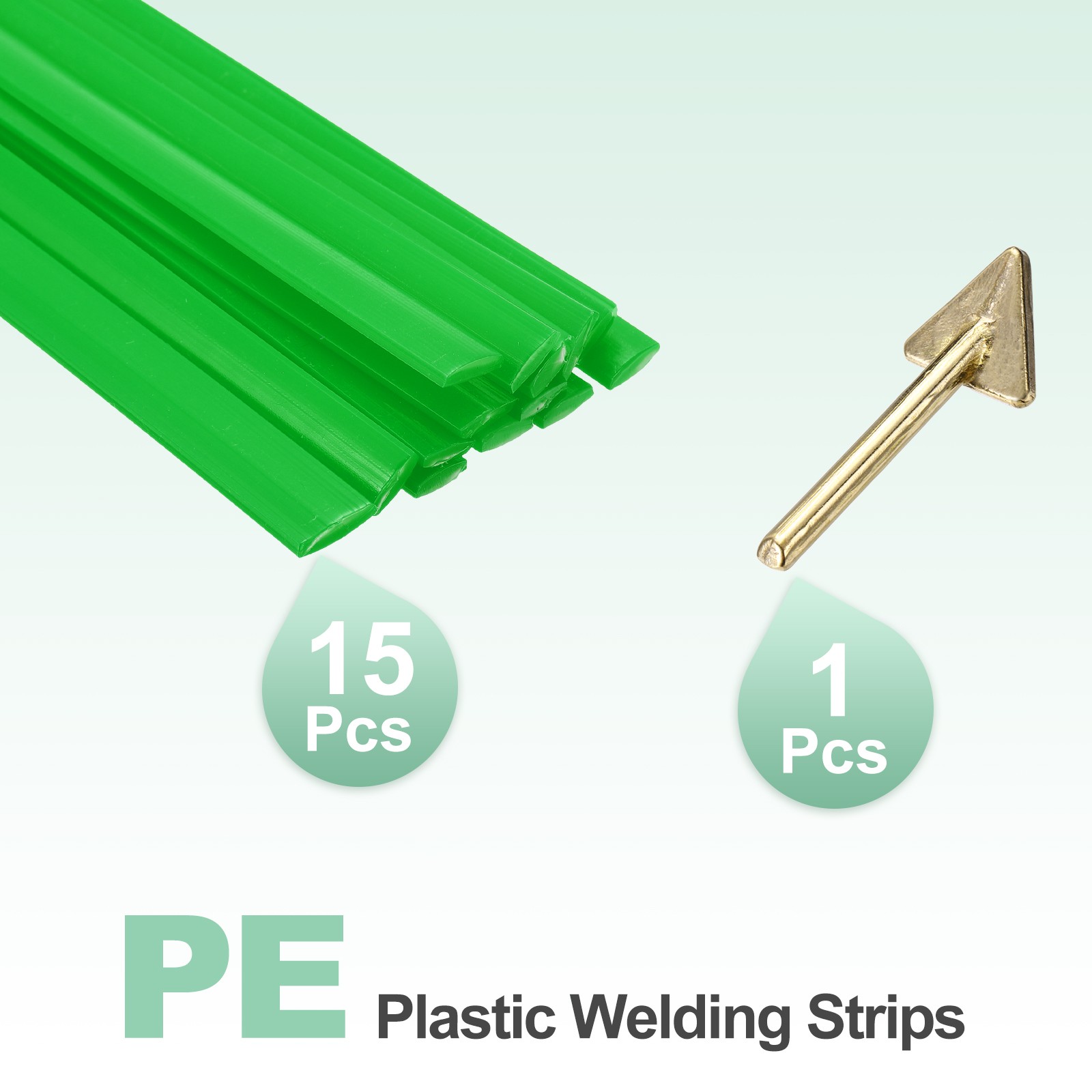 15 Pcs 8 Inch Plastic Welding Rods, 9.5mm x 200mm PE Welding Strip, Green