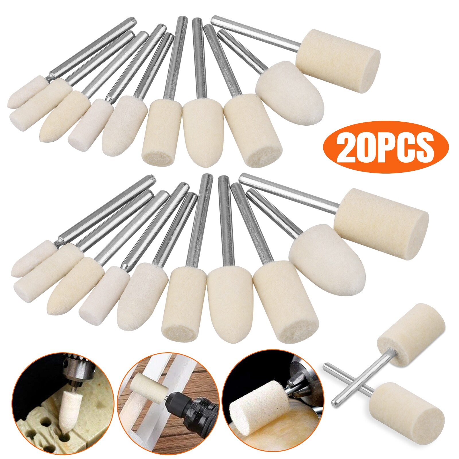 20x Felt Polishing Buffing Pad Wheel Wool Plastic Rotary Tool Kit Set for Dremel