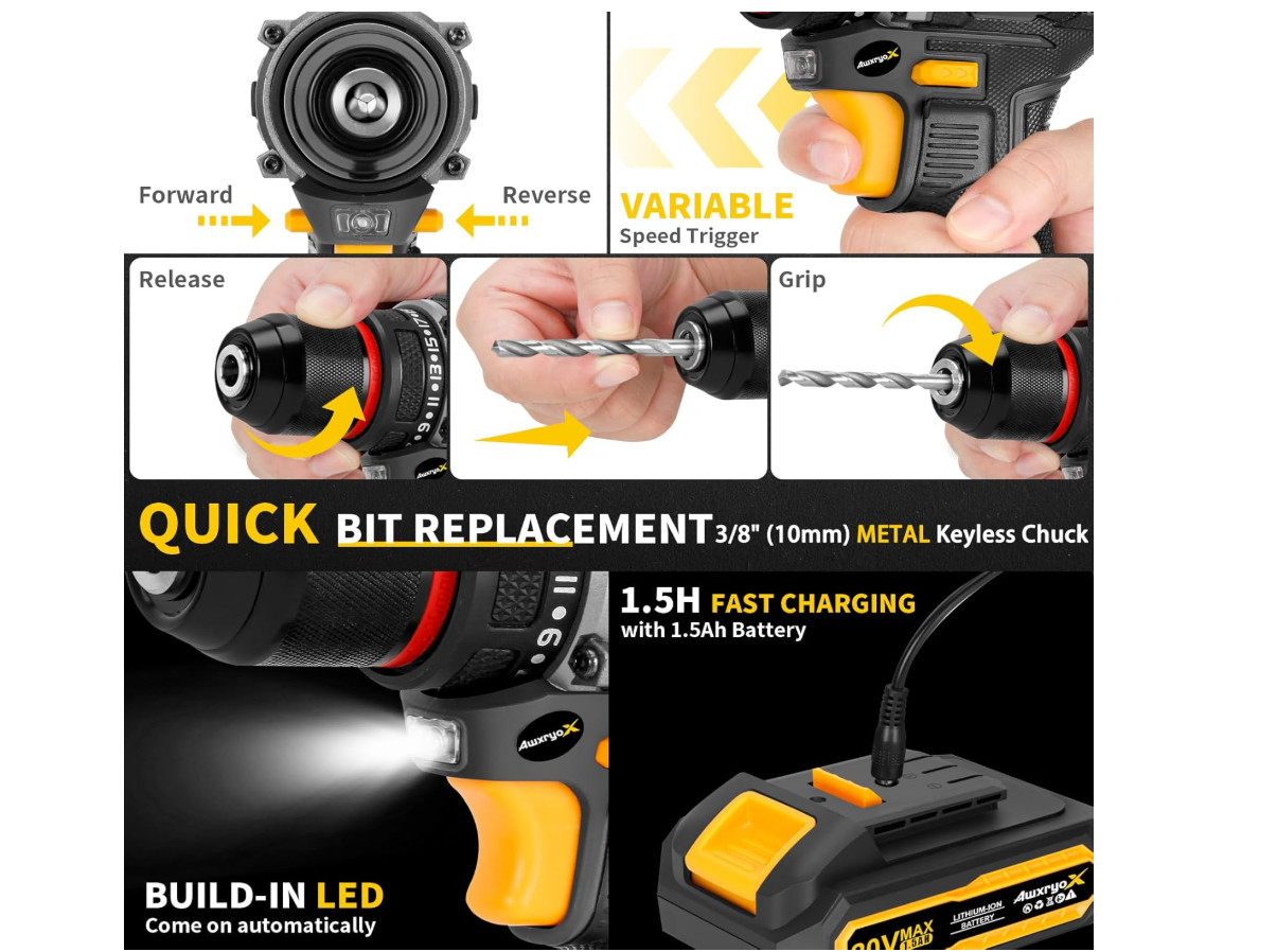 Juego De 20V Taladro Inalambrico Electrico y Herramientas Manuales Para Trabajo