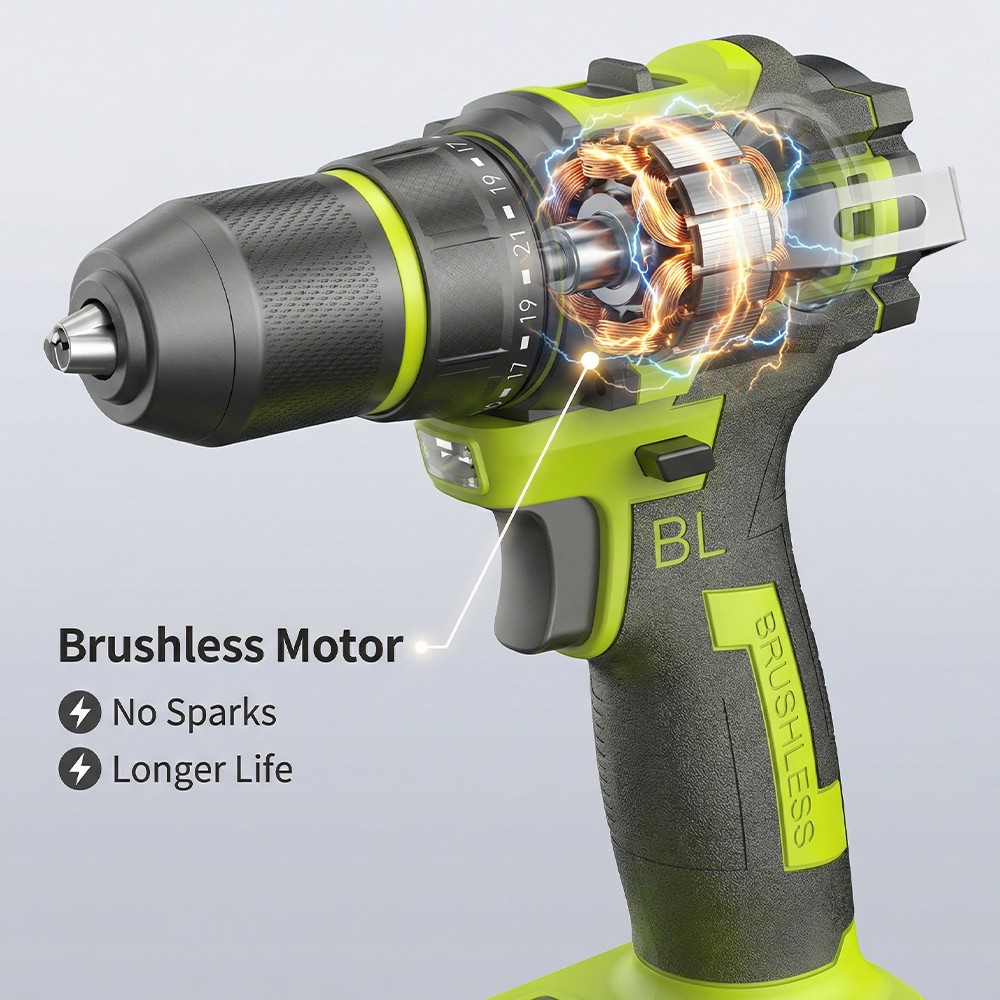 Cordless Brushless Impact Driver Hammer Drill Combo Kit with 2 Battery & Charger