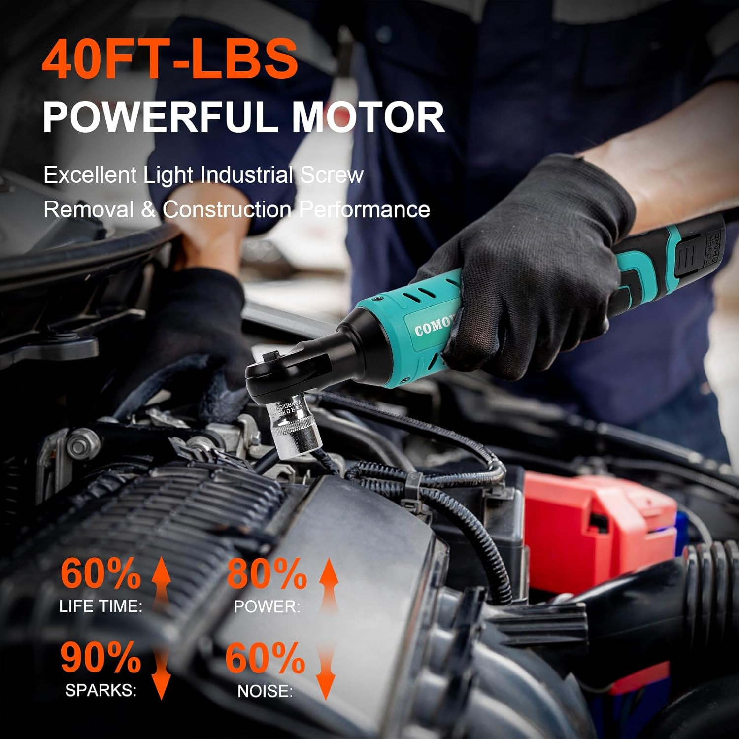 3/8 Cordless Electric Ratchet Wrench Kit, 40Ft-Lbs Torque, 12V Power, 8 Sockets,