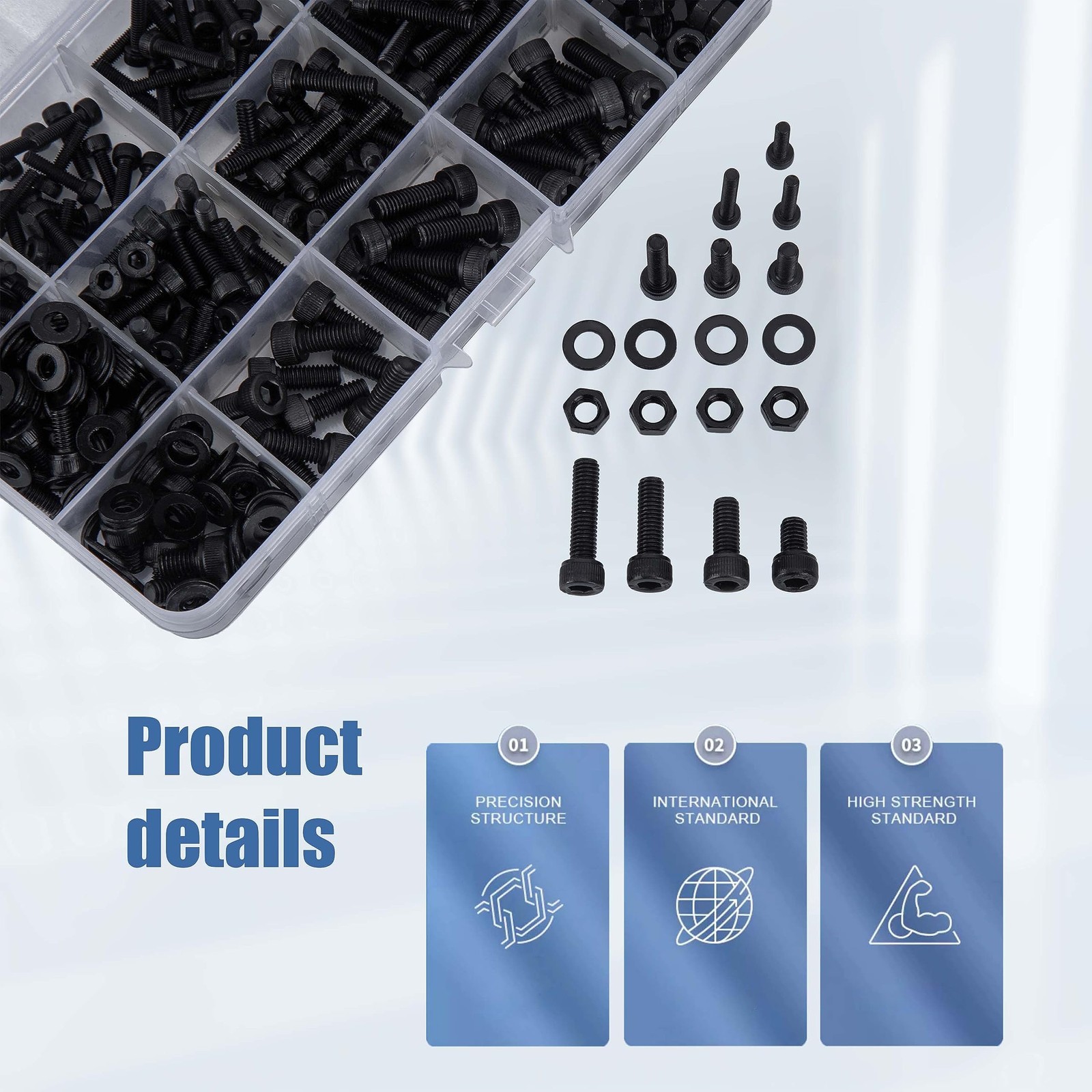 KOXXIAMOQ 600 Pcs Metric Screws Bolts and Nuts Washers One Size, Black