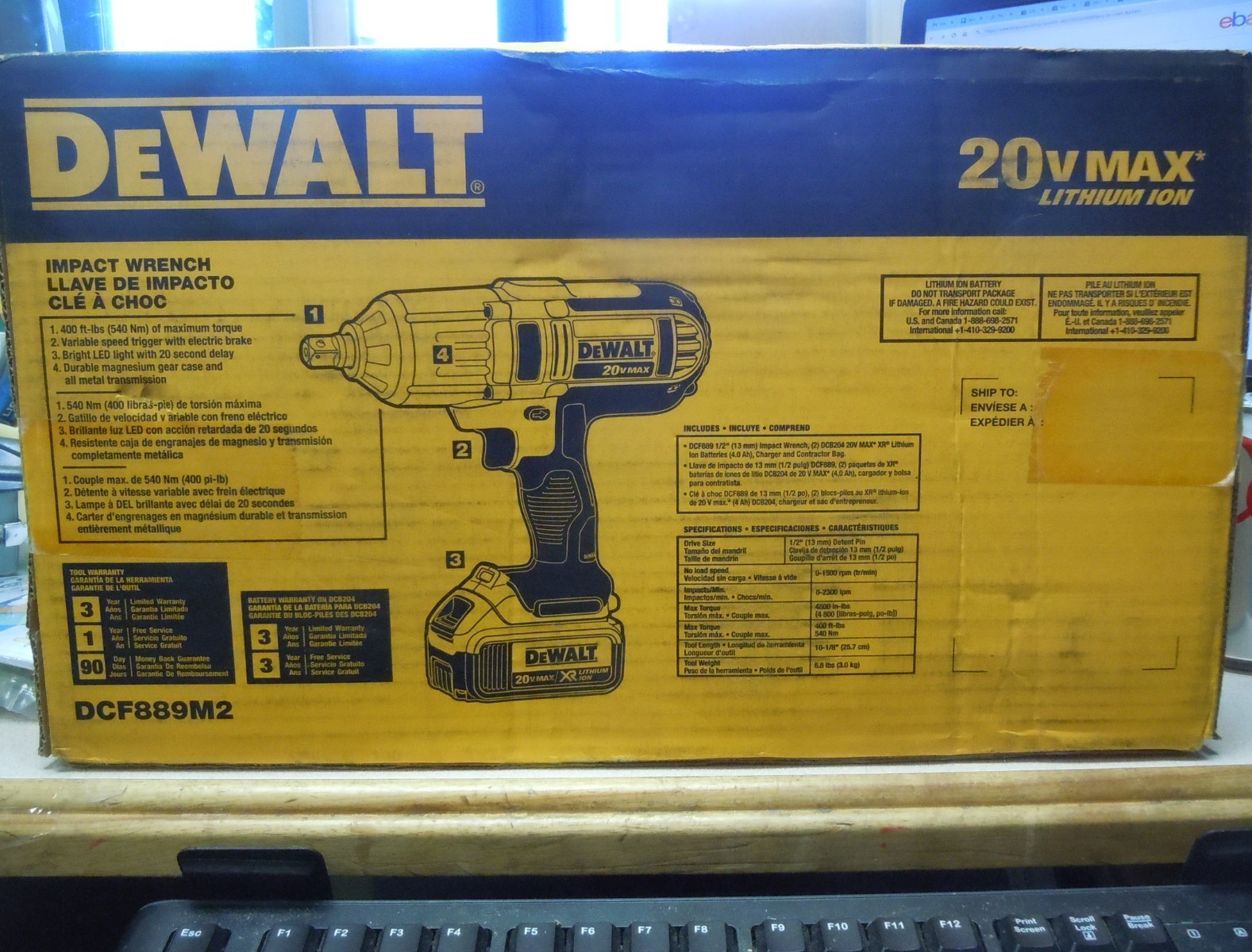 DeWALT DCF889M2 High Torque Cordless Impact Wrench Kit, 1/2&Prime; Straight Drive,
