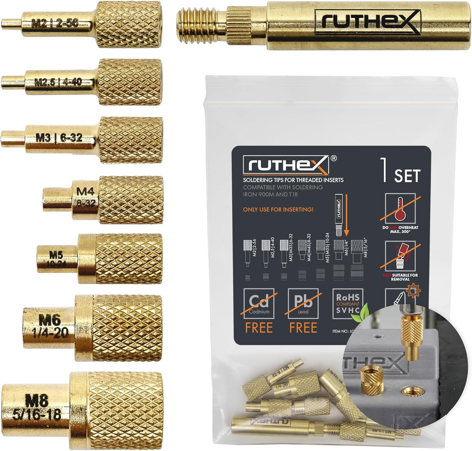 7X Soldering Tips/Heat Set Insert Tips – for Thread Inserts M2 / M2.5 / M3 / M4