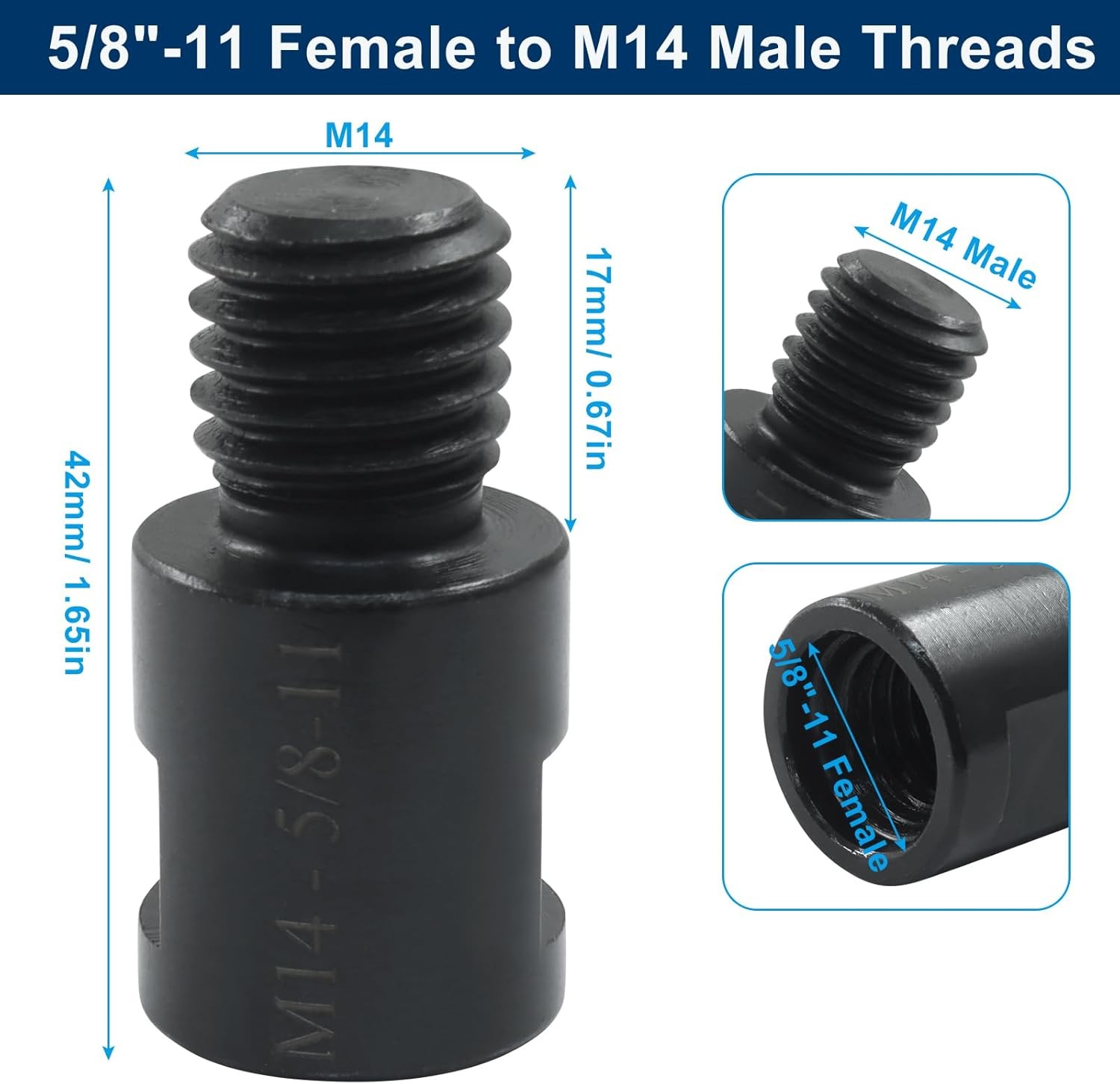 2PCS Angle Grinder Adapter 5/8&Prime;-11 Female to M14 M10 Male Thread Converter Tool