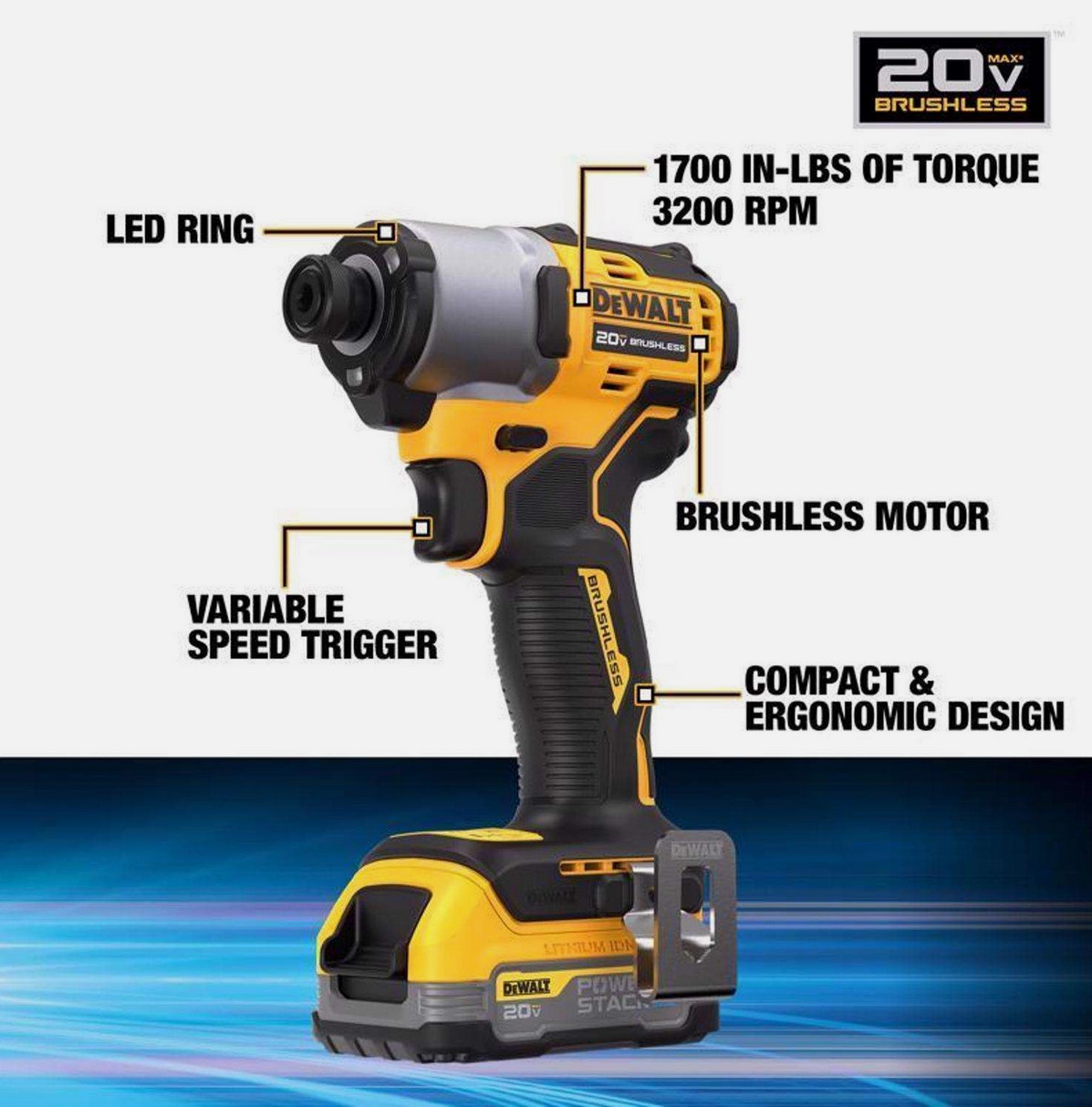 DeWalt DCF840E1 20V MAX POWERSTACK 1/4 in. Cordless Brushless Impact Driver Kit