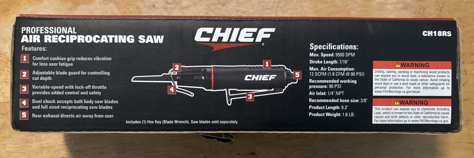 Chief Professional Air Reciprocating Saw 9500SPM 7/16&Prime; Stroke (59849).. FREE S&H