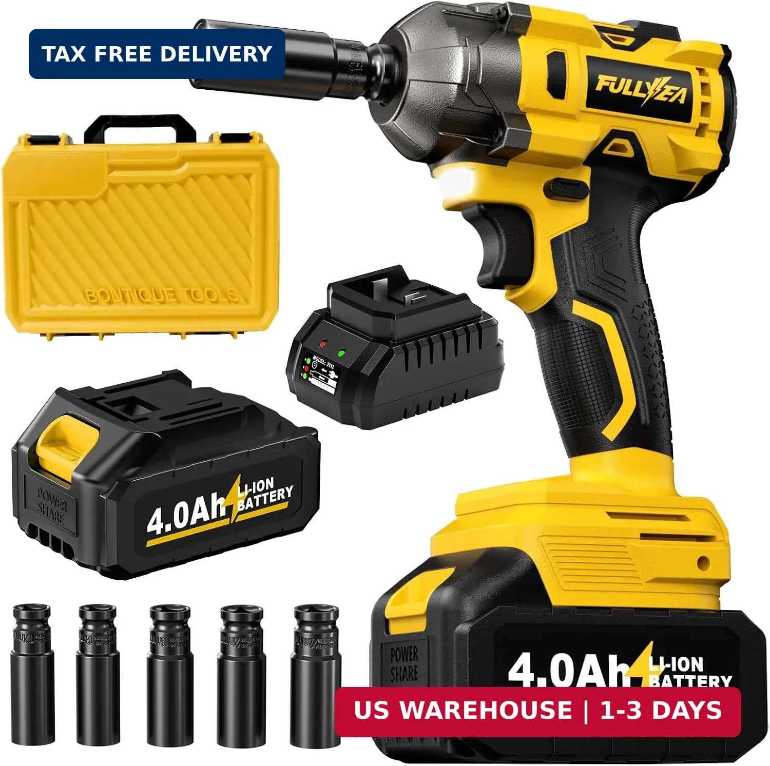 FULLYEA Cordless Impact Wrench 1/2, Max 550N. M/406Ft-lbs High Torque Brushless