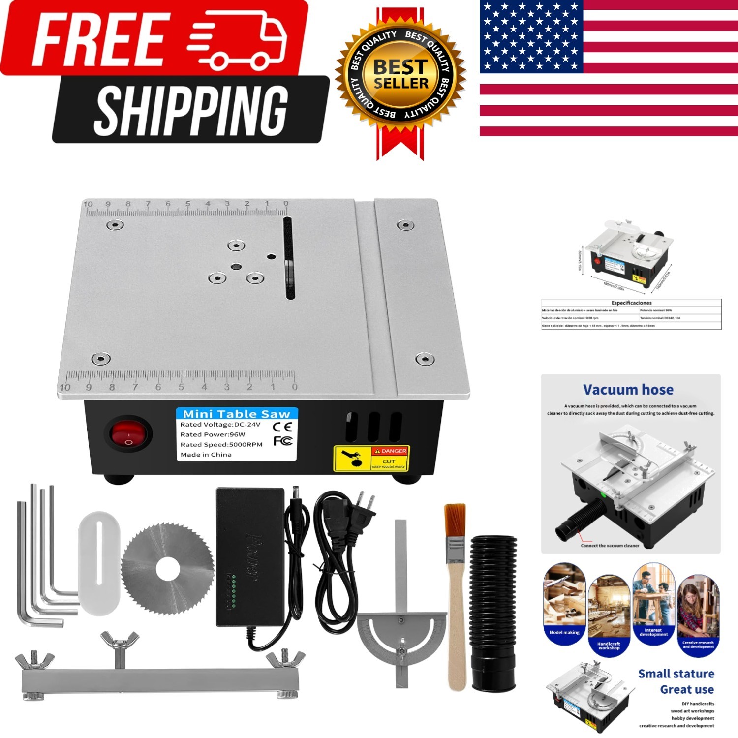 Mini Table Saw, 96W Multi-Use DIY Woodworking & Metal Craft Lathe with Adjust…