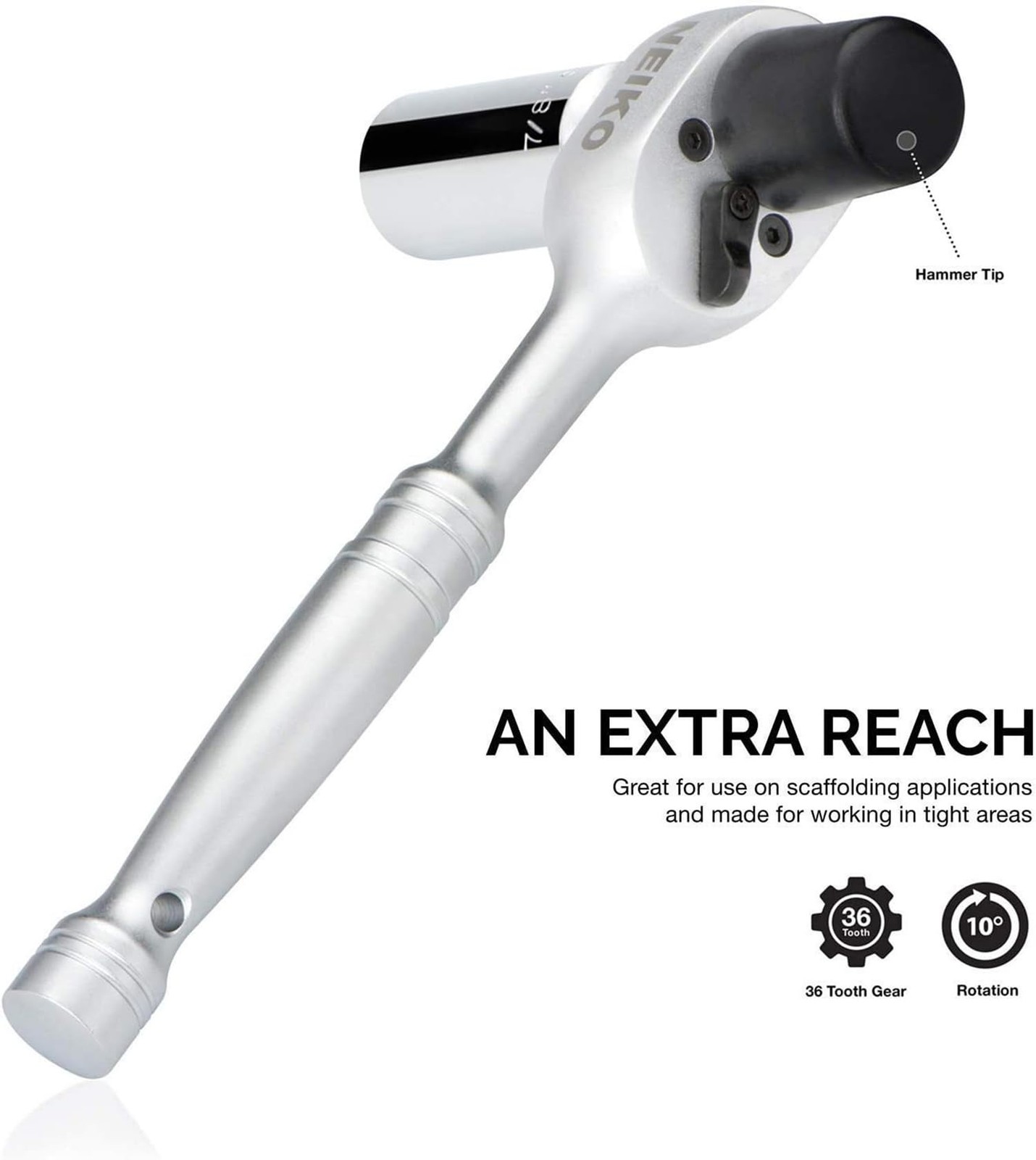 NEIKO 03029A 1/2 Scaffold Ratchet Wrench | 9.5” Length | 36 Tooth Hammer Tip Hea