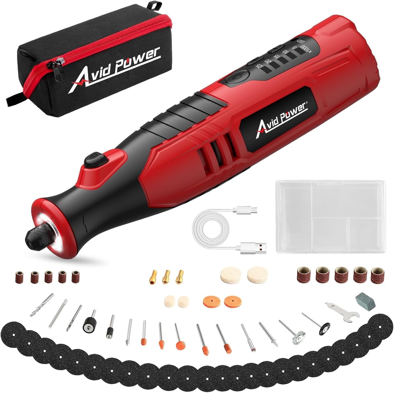 Avid Power Cordless Rotary Tool 2.0 Ah with 60 Accessories and LED Lights
