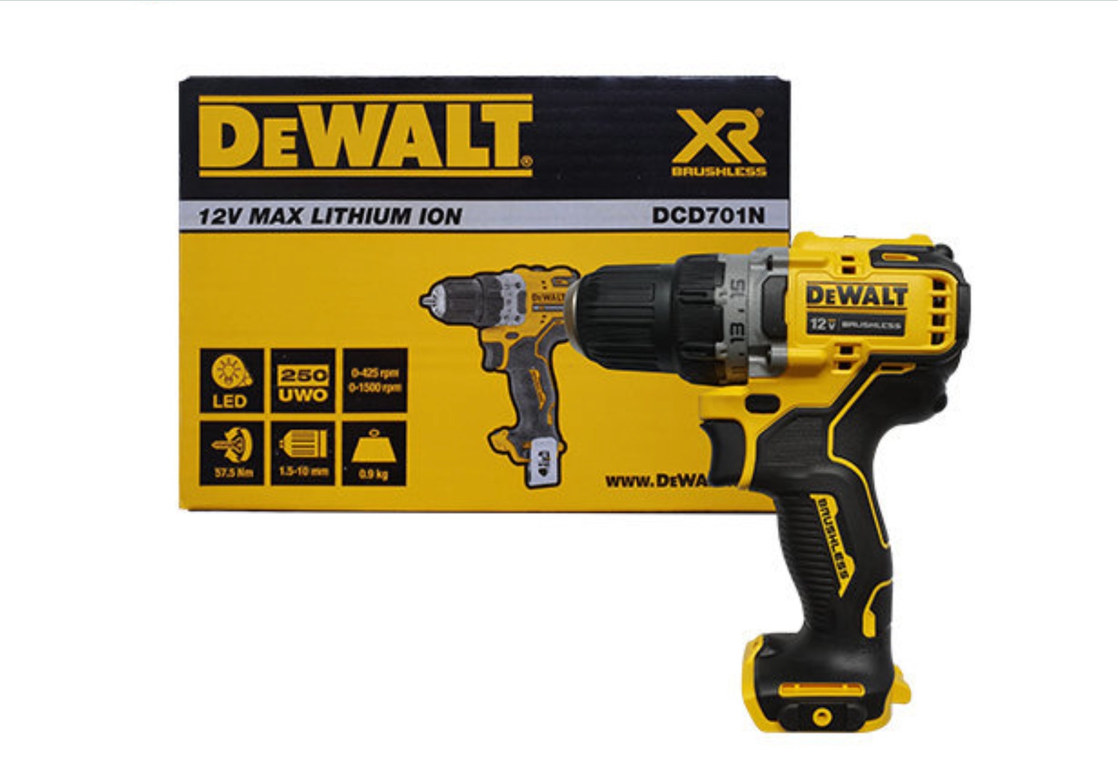 DeWalt DCD701 Drill BL 12V Max Keyless 10mm 1500Rpm 57.5Nm LED 2.42Lb Bare Tool
