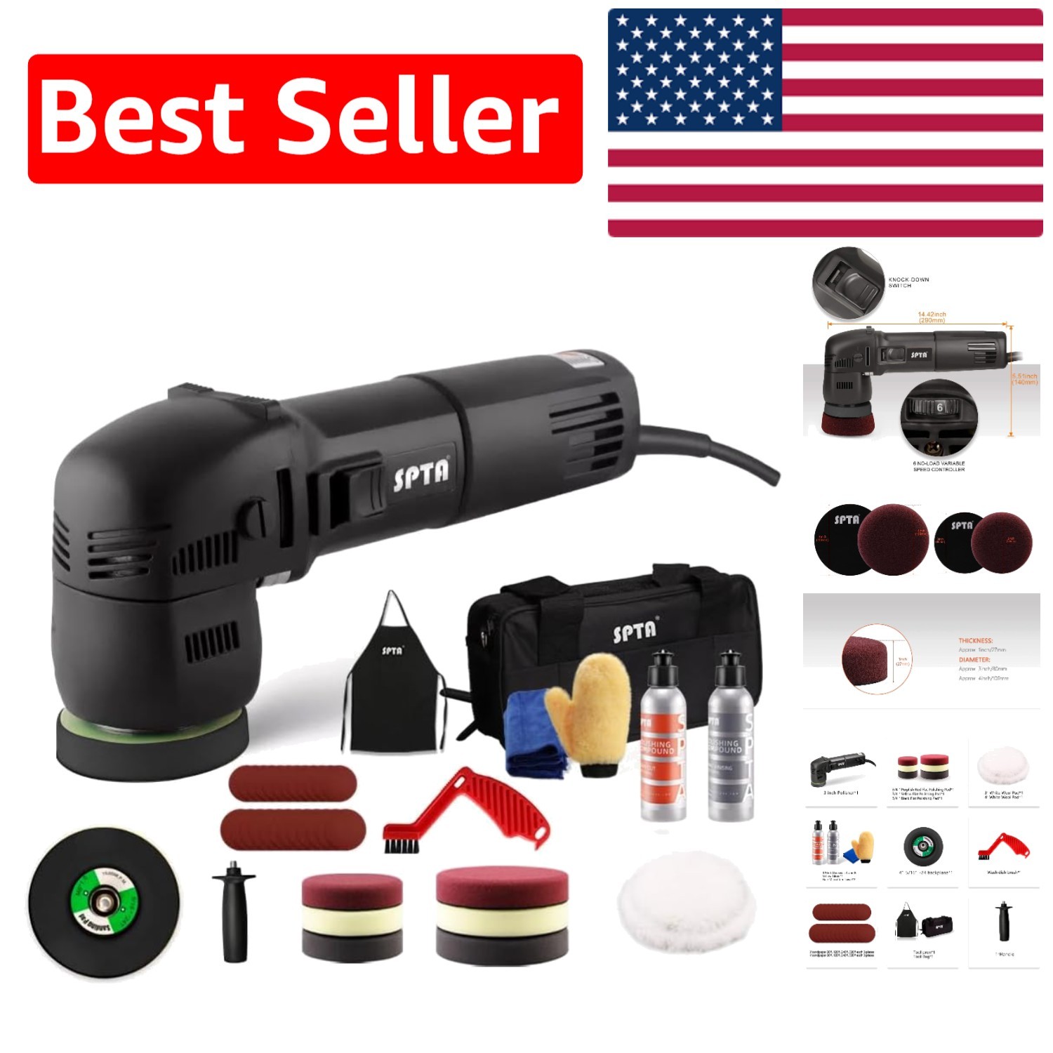 Ergonomic 3 Inch Mini Polisher – 780W Variable Speed & Complete Car Care Kit