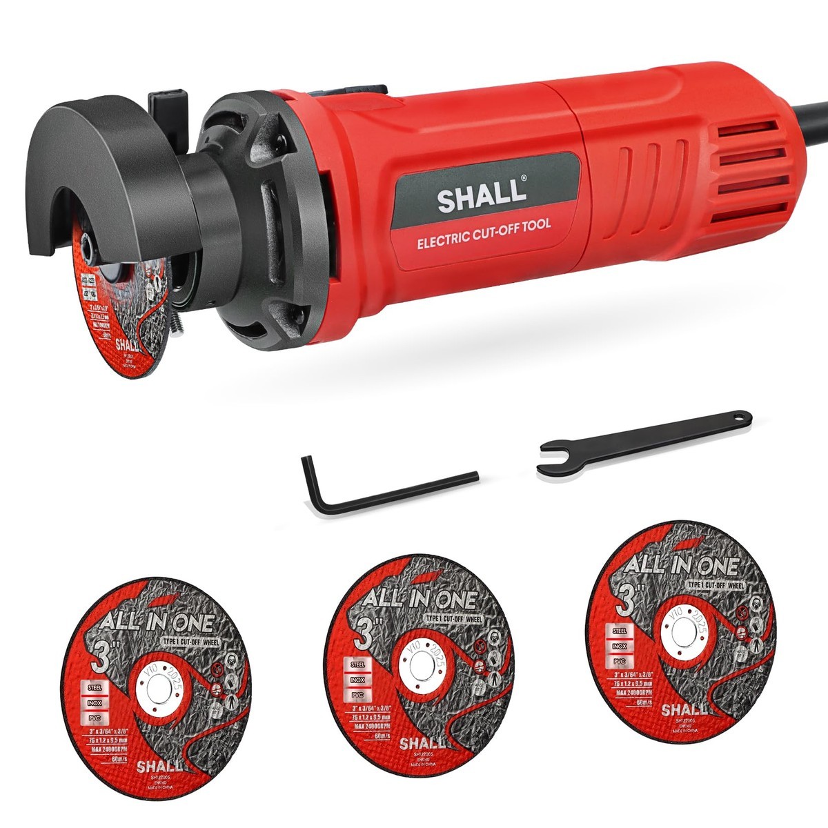 SHALL 3 Inch High-Speed Cut Off Tool 3.5 Amp 3Pcs Wheels 24000RPM Steel Inox