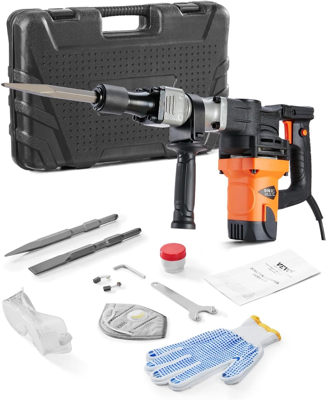 Demolition Jack Hammer, MAX 1400W + 2 Chisel Bit Set + Orange, Orange
