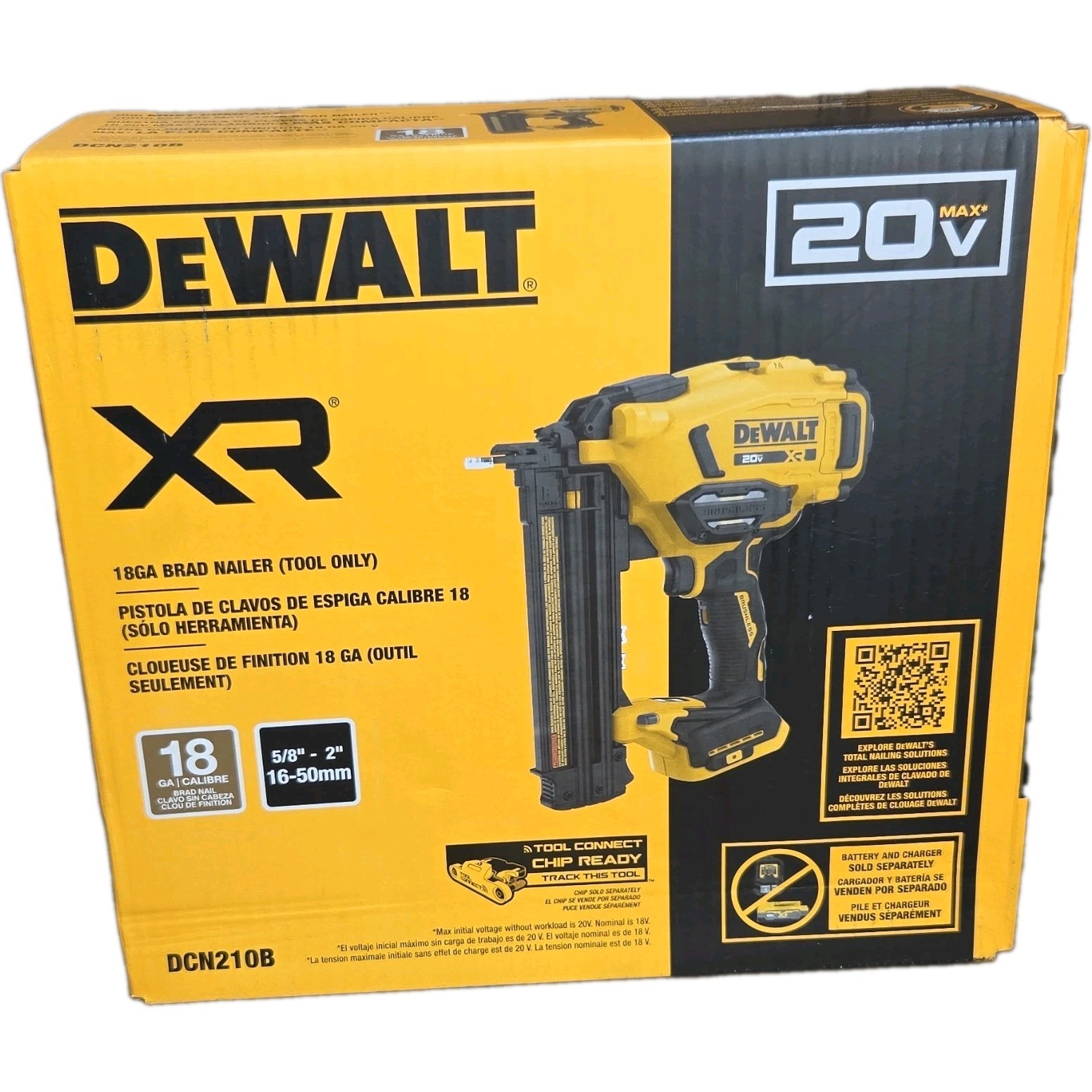 DEWALT XR DCN210B 20V MAX 18GA Cordless Brad Nailer Tool Only