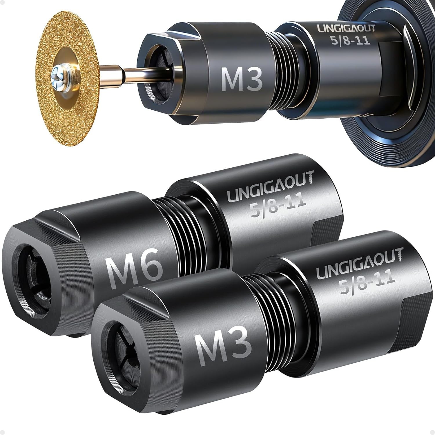 2-Pack Angle Grinder to Die Grinder Adapter, 5/8 -11 Thread to 1/4 (6mm) & 1…