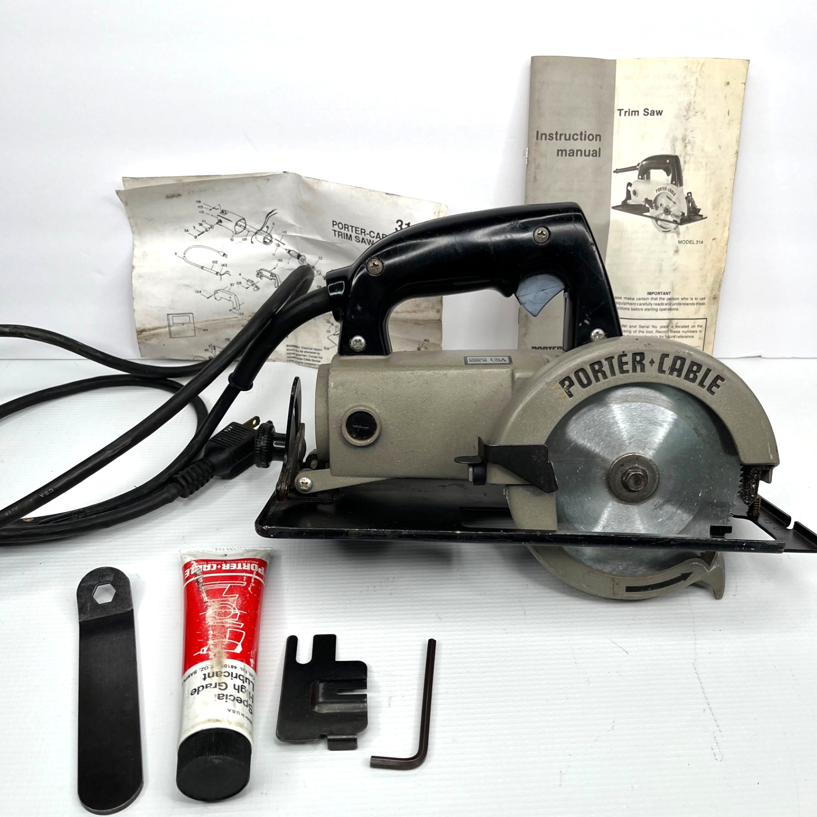Vintage Porter Cable 314 Worm Drive Trim Saw Case 4-1/2” Circular Saw Manual USA