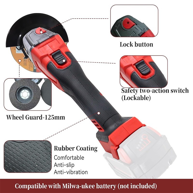 Cordless Brushless 125mm Angle Grinder for Milwaukee 18V Battery 11000 RPM TOOL