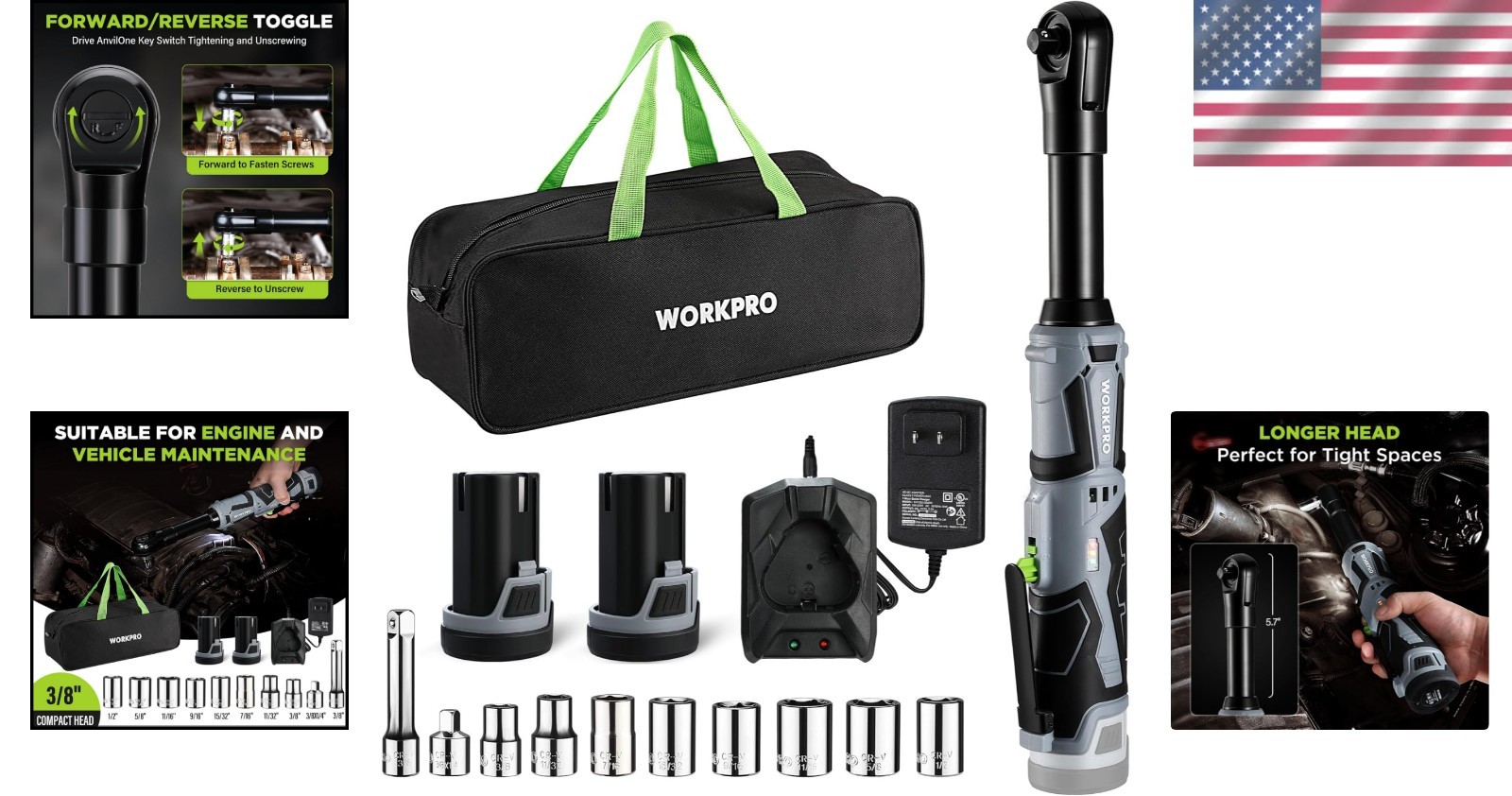 Compact & Lightweight 12V Ratchet Wrench Kit with Fast Charge & Accessories