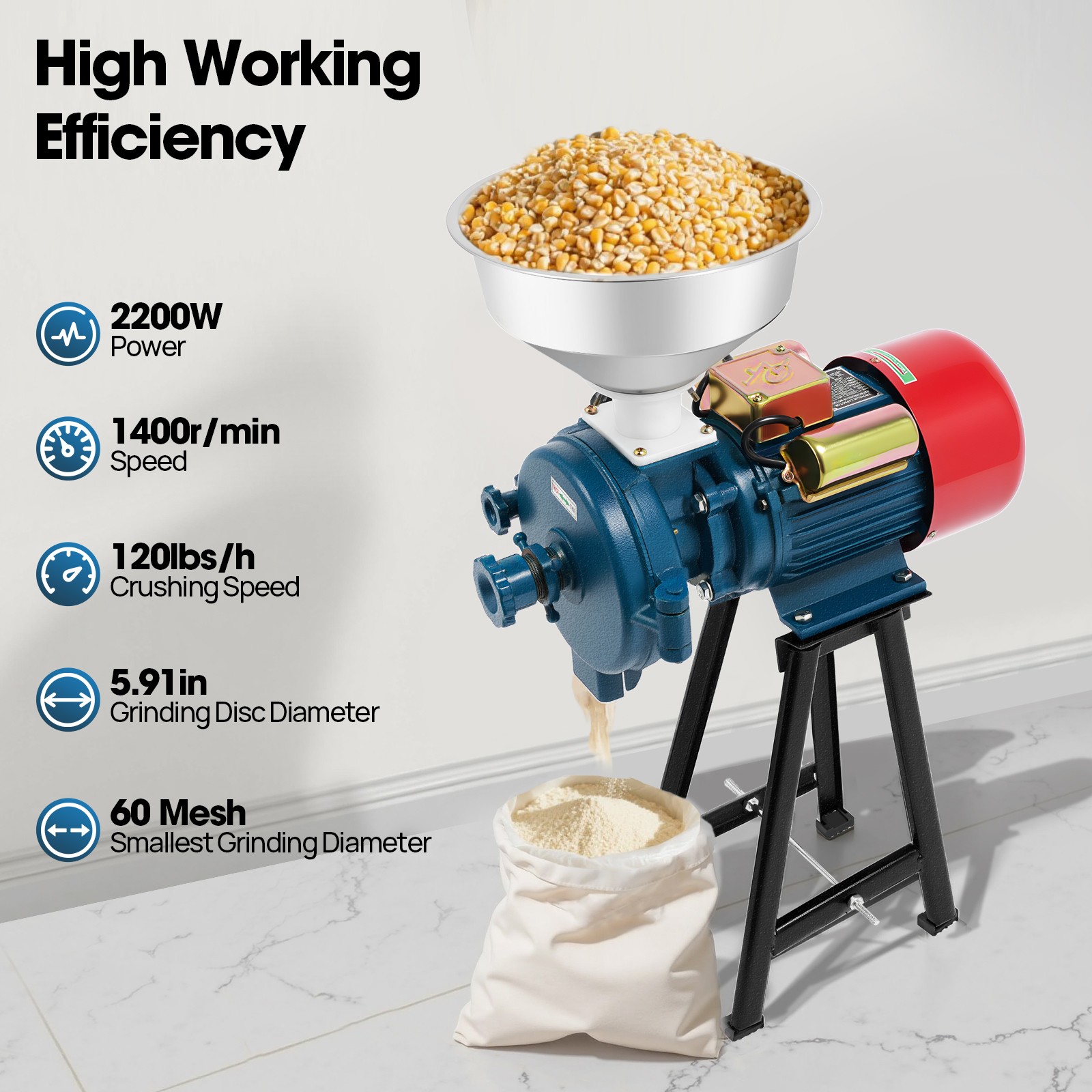 2200W Electric DIY Grinder Dry Feed/Flour Mill Cereals Grain Corn Wheat 220V