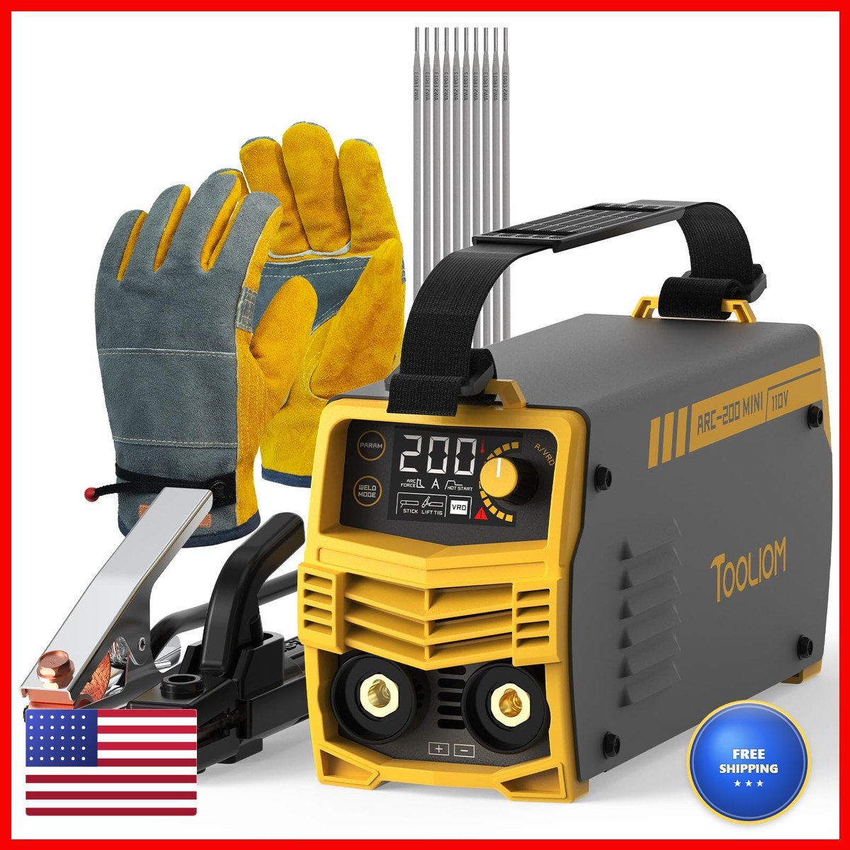 TOOLIOM ARC-200 MINI 200A 110V 2-in-1 Stick/Lift TIG Welder Kit