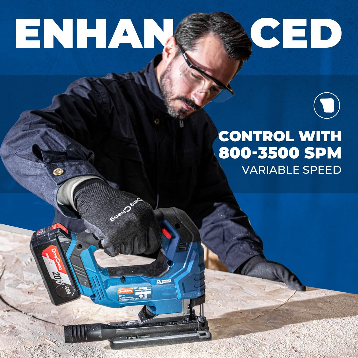 DongCheng 20V Brushless Jigsaw, 800-3500 SPM, 26mm Stroke, 0-45° Bevel | 4Ah …