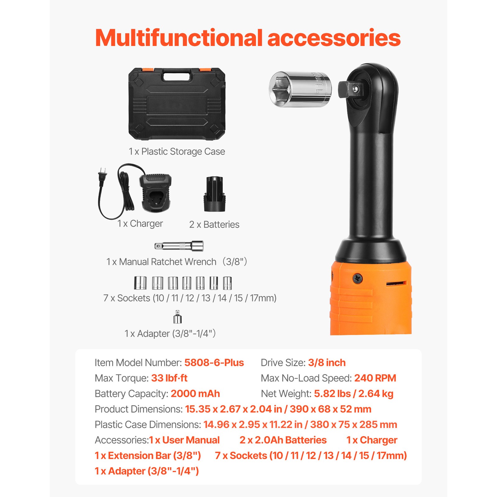 Uimoso Cordless Electric Ratchet Wrench 3/8 inch Drive, 33 ft-lbs Torque