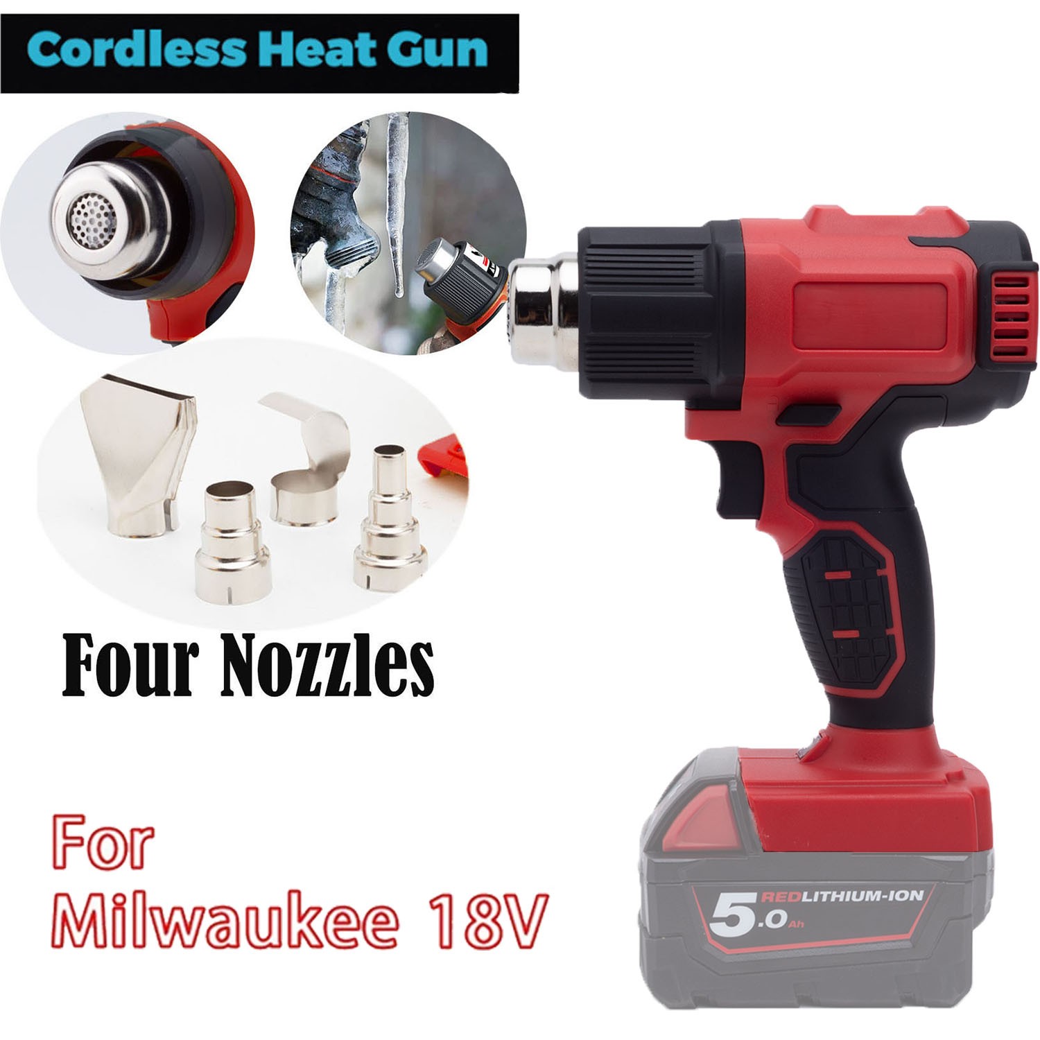 350W Cordless Heat Gun 4 Nozzle For Milwauke 18V Battery Electric Heat Gun 752°F