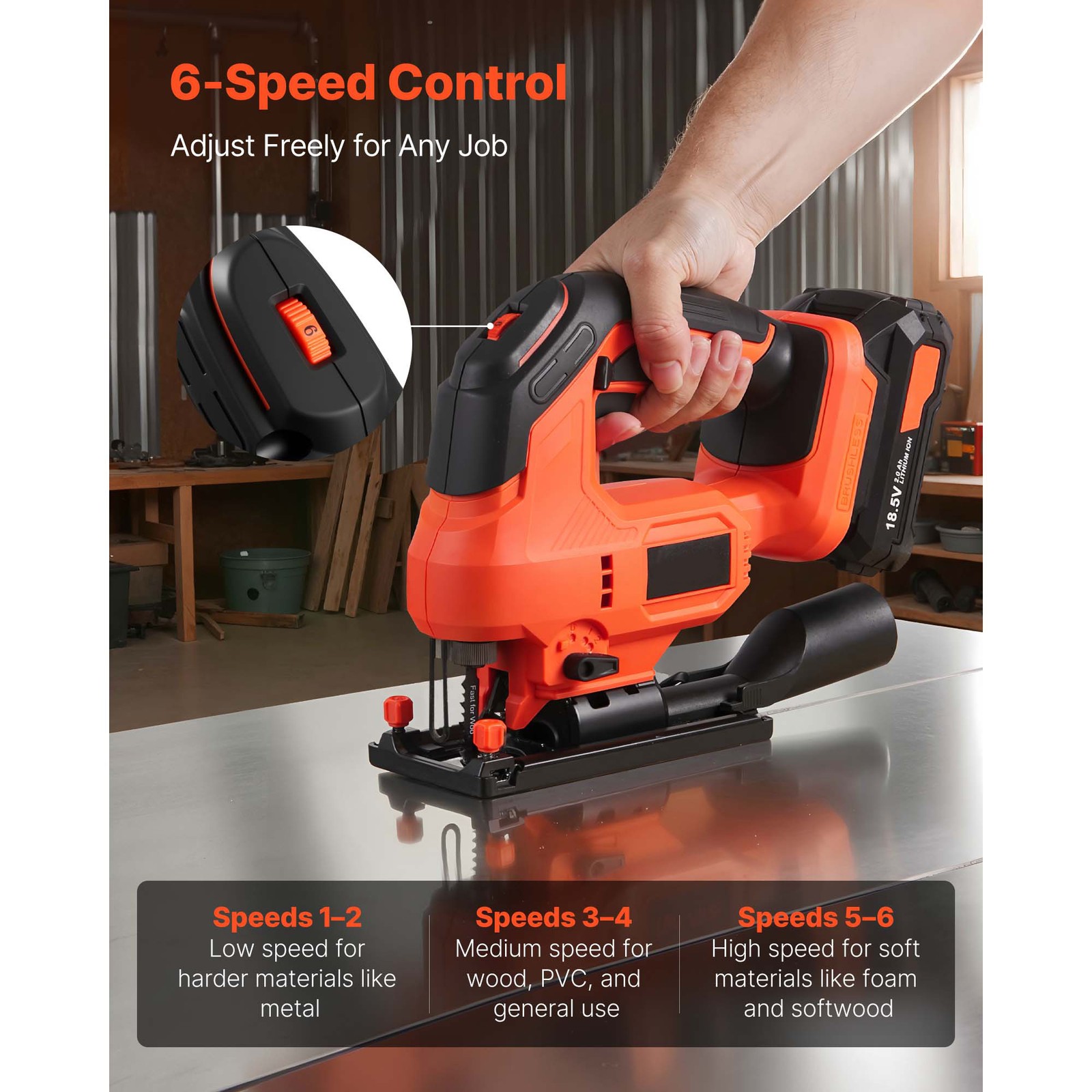 Uimoso Cordless Jigsaw 20V with Brushless Motor and Adjustable 3500 SPM Speed