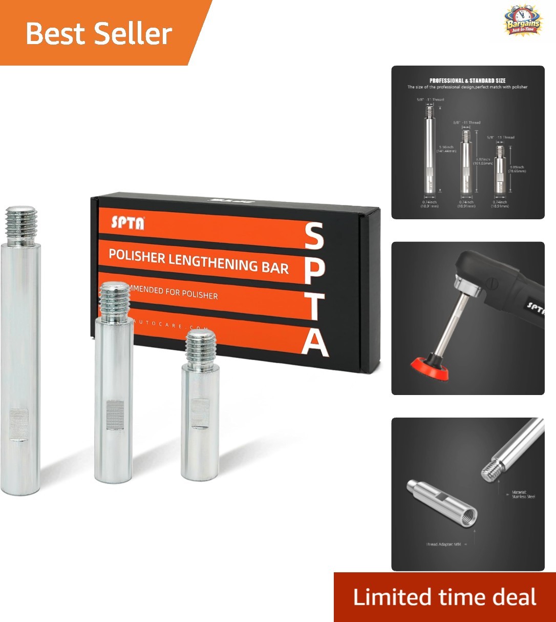 Metal Rotary Extension Shaft Set in 75mm, 100mm, 140mm for Car Polishers