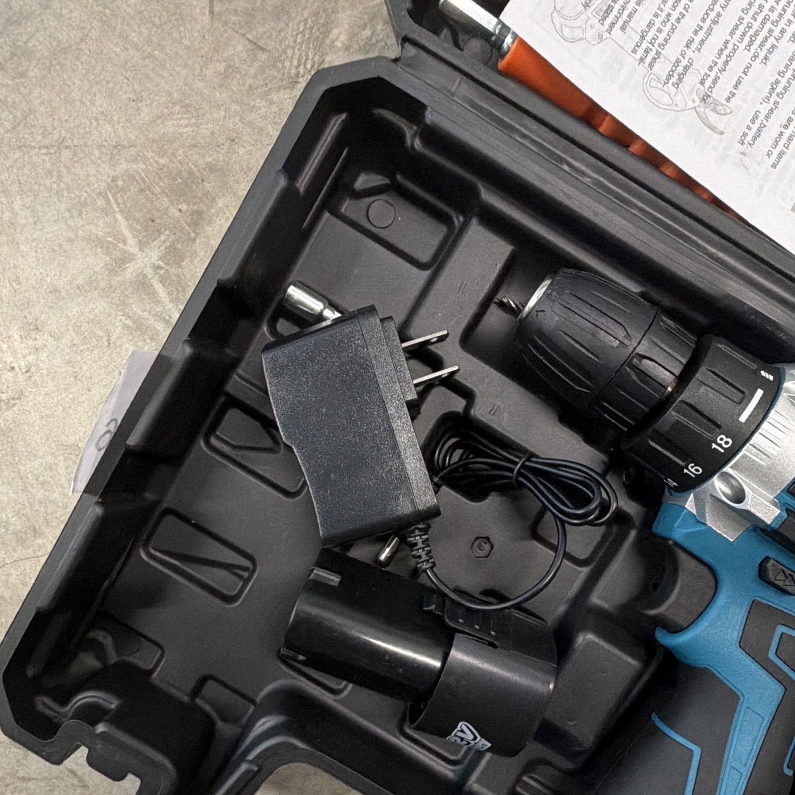 12V Cordless Drill Set Blue/Black Keyless Chuck w/ Battery Charger Case Bits