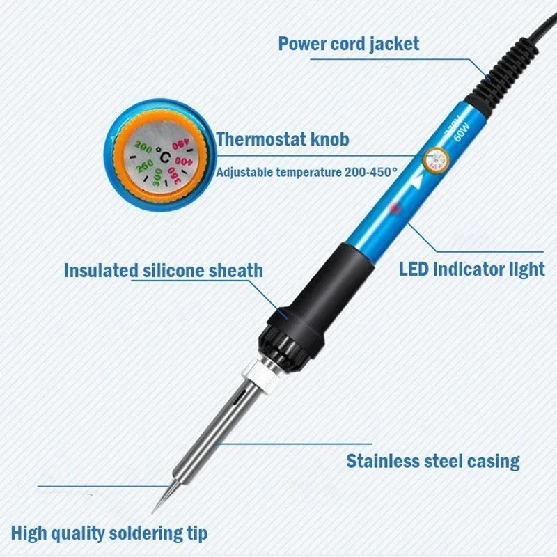 15pcs 60W Soldering Iron Kit 220V Adjustable Temp Welding Tool Set EU Plug Solde