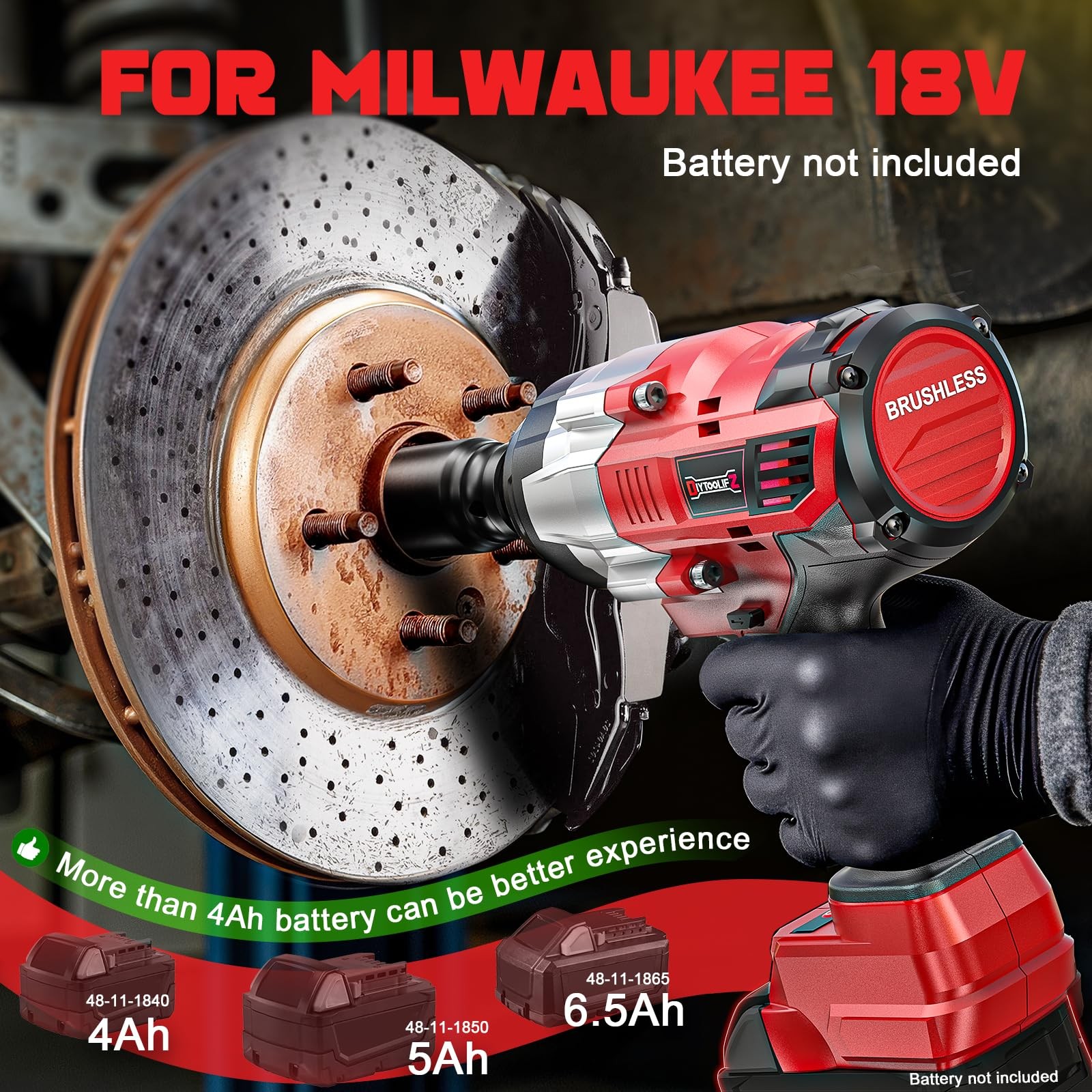 3/4&Prime; Cordless Impact Wrench Compatible with Milwaukee 18V Battery: 1850FT-LBS…
