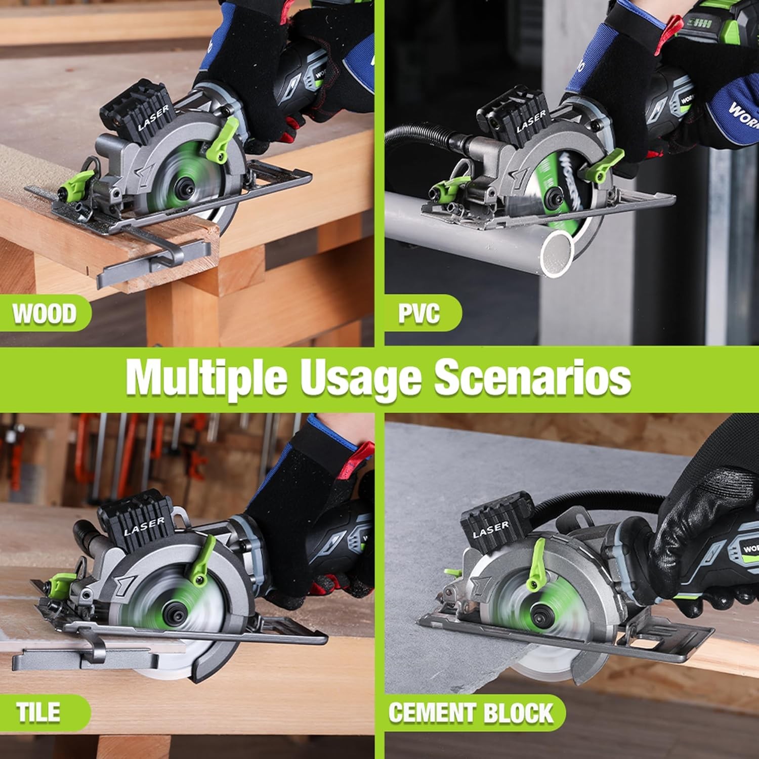 4-1/2&Prime; Compact Wireless Circular Saw 4.0Ah Battery 3 Blades, 4500RPM