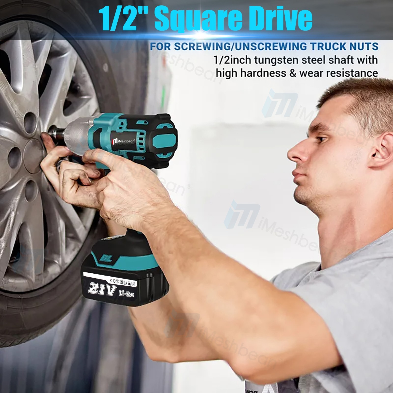 800Nm Cordless Electric Impact Wrench 1/2 » Gun High Power Driver Li-ion Battery