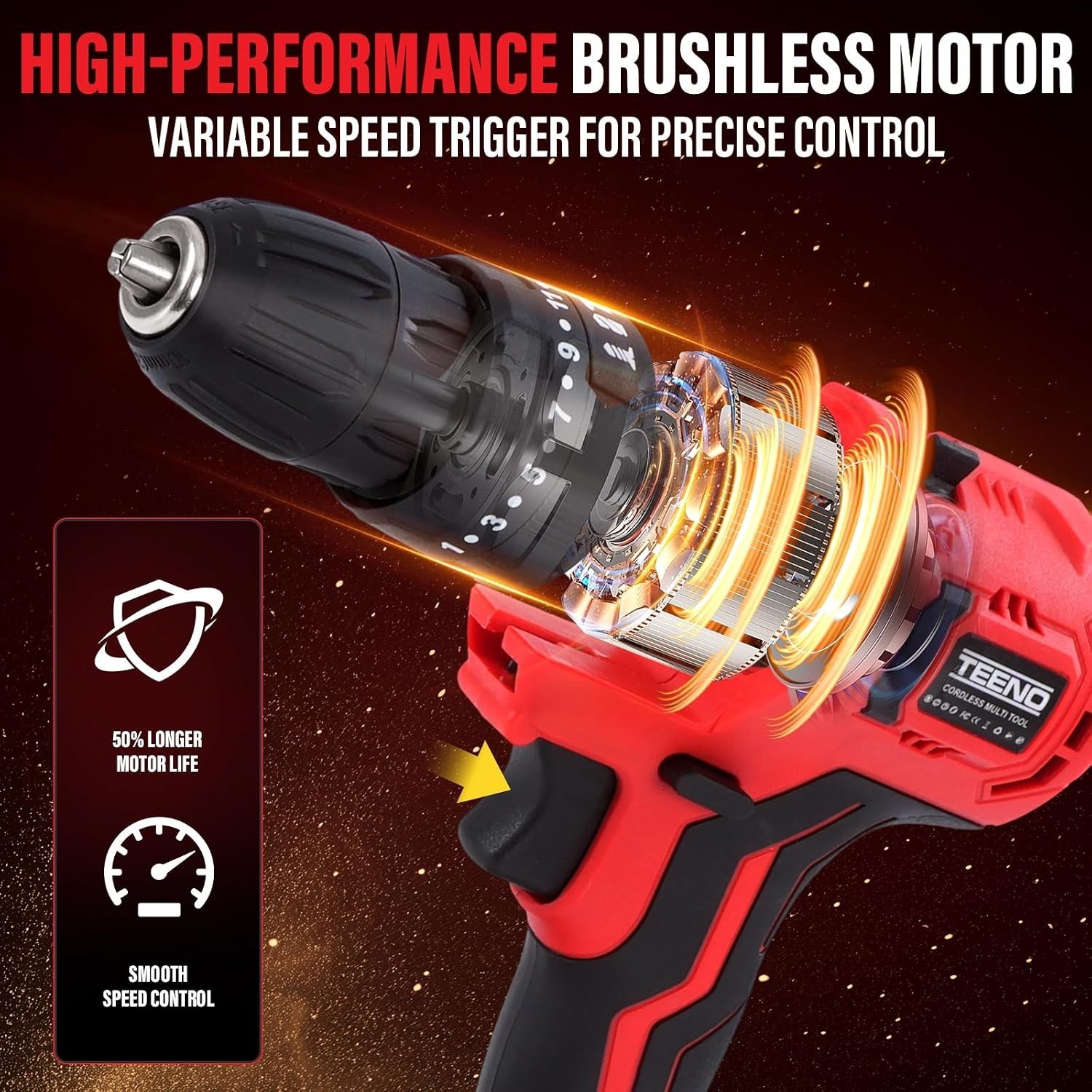 TEENO Brushless Power Tool Combo Kit, 6-In-1 Cordless Interchangeable Multi-Tool