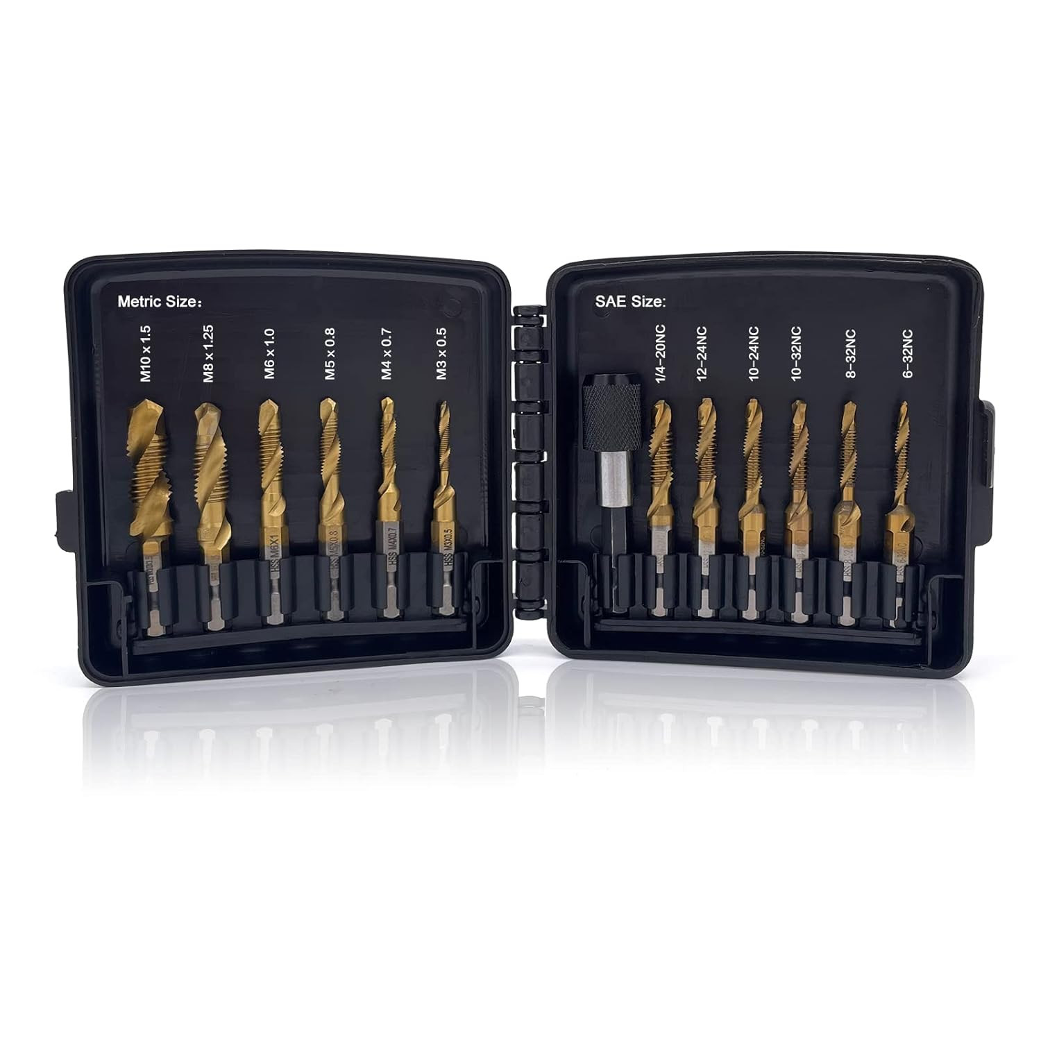 Combination Drill & Tap Bit Set, 6 Pc SAE (6-32NC ~ 1/4-20NC) and 6 Pc Metric (M