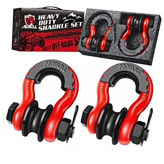 Upgraded Snatch Block, 3/4&Prime; D Ring Shackle (2 Pack) 22,000lb Break Strength Red