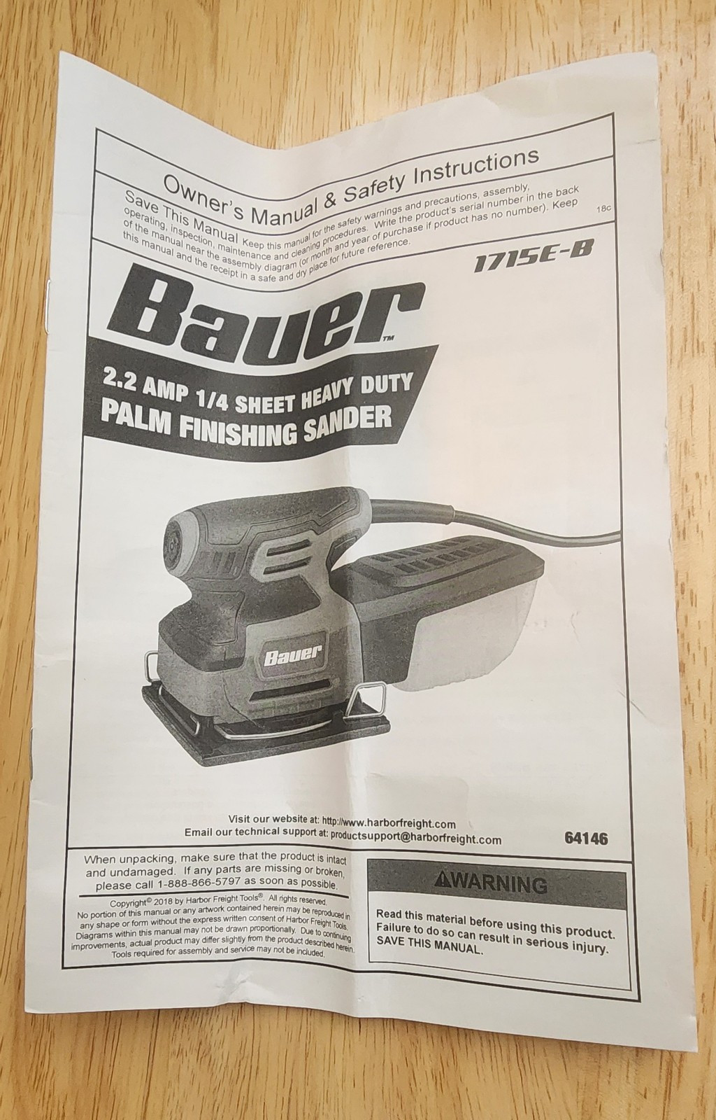 BAUER 2.2 Amp Orbital 1/4 Sheet Sander 1715E-B – Swirl-Free Finish & Powerful