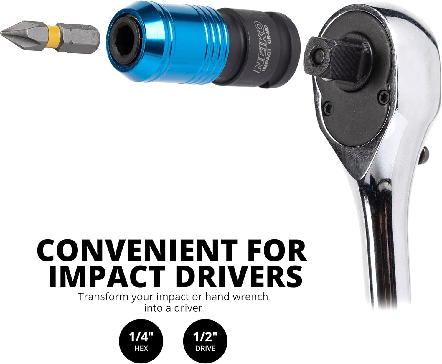 30285A Impact Wrench Adapter, 3/8&Prime; Drive Female to 1/4&Prime; Hex Converter, Quick Rel